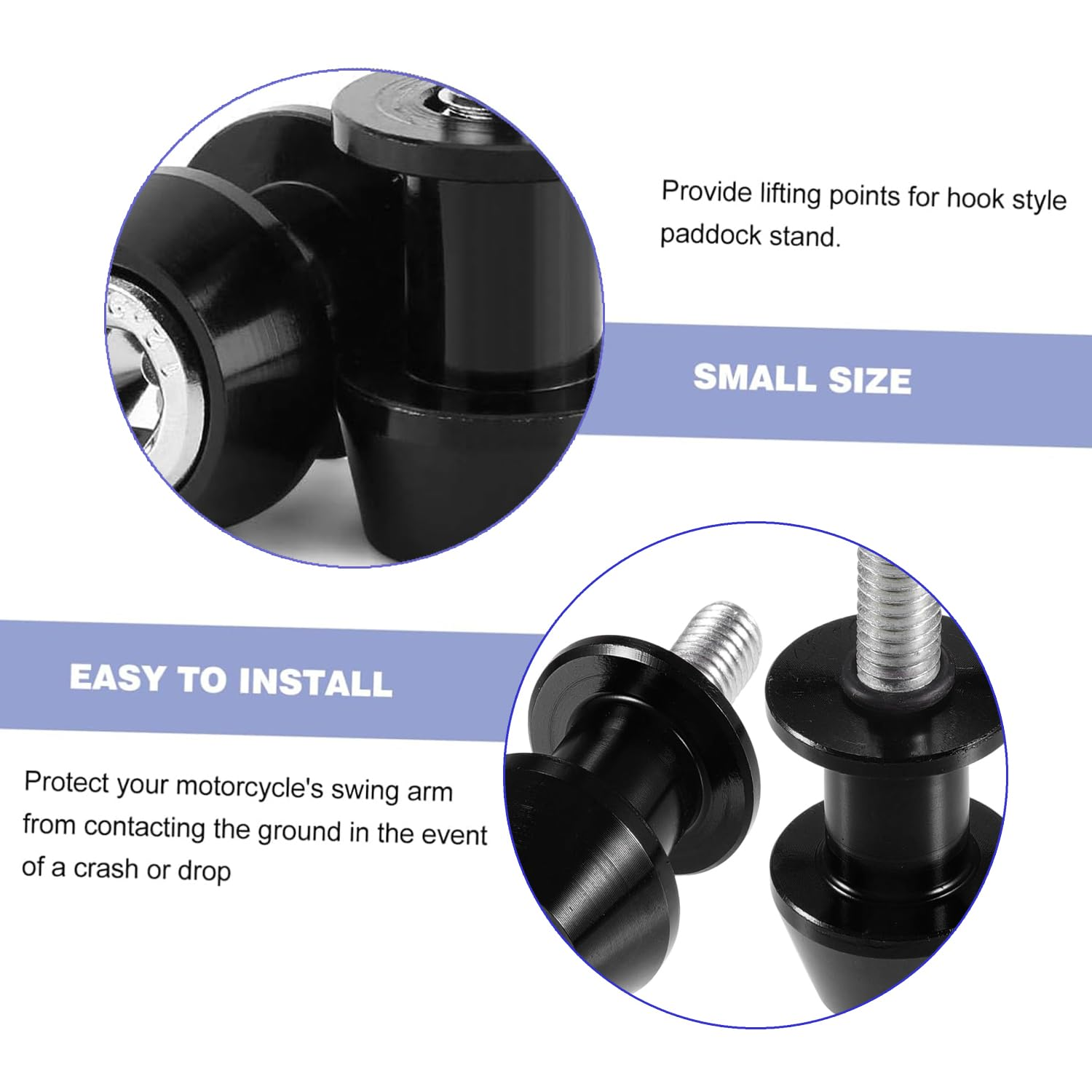 Yharnamite 2 Pair High Precision M6 Motorcycle CNC Swingarm Spool Screws, Racing Adapter for Motorcycle Assembly Stands, 6Mm Frame Screws for Enhanced Stability, Black (M6) image number 2