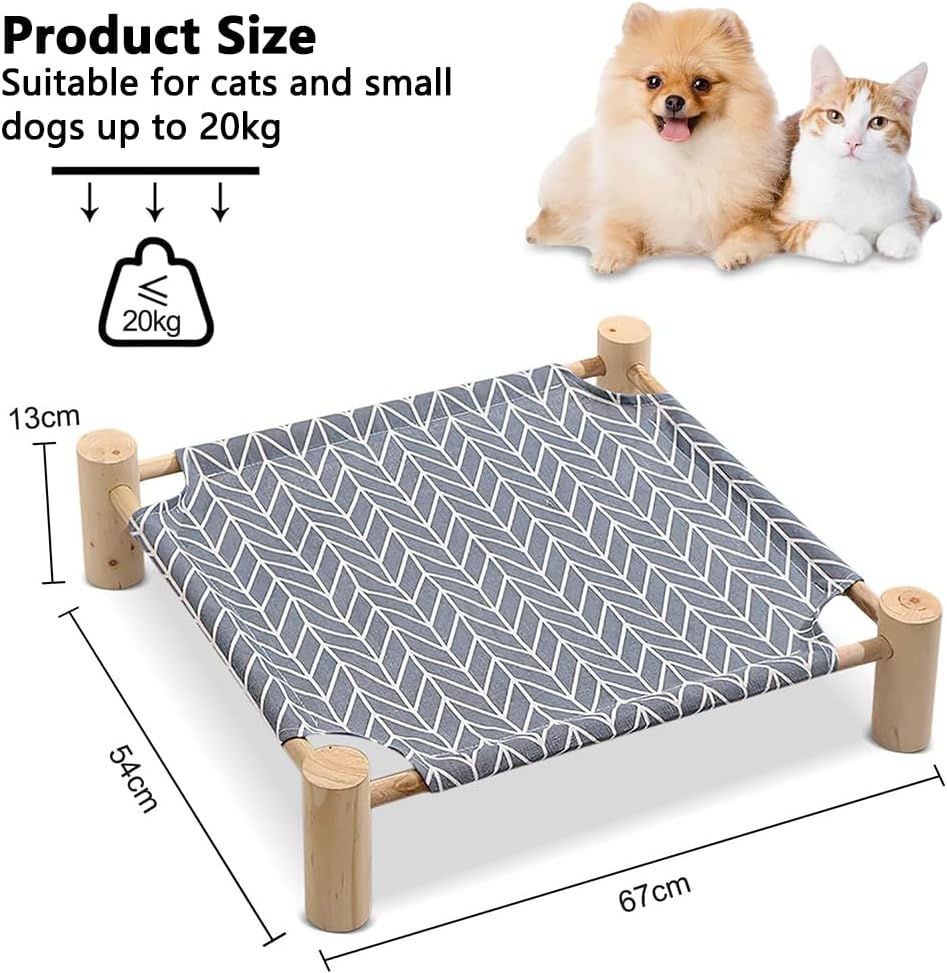 Cat Hammock Bed, Small Dog Wooden Elevated Cat Bed, Breathable Outdoor Cat Bed for All Seasons, Elevated Pet Sleeping for Indoor, Raised Cat Cots Furniture Pet Bed Puppy Bed image number 4