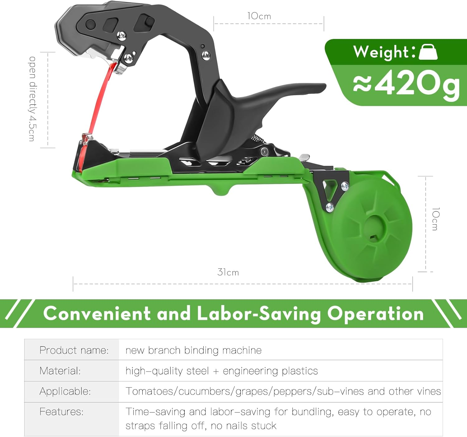 Plant Tying Machine, Binding Pliers with 20 Rolls of Tape, Upgraded Garden Tape Tool for Tomatoes Cucumbers Vegetables 8108 image number 4