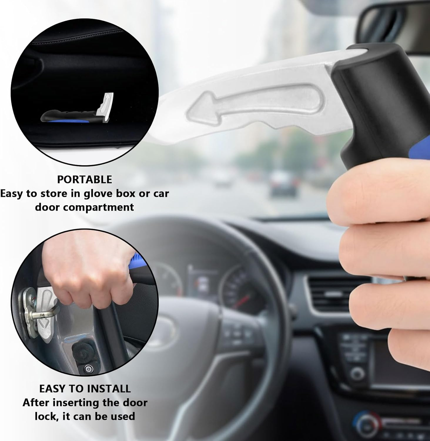 Car Door Assist Handle for Elderly, 2-Pack Vehicle Support Handles with Emergency Window Breaker, 350 Lbs (159 Kg) Capacity for All U-Shaped Door Latch Cars, Portable Blue by Ruibex image number 3