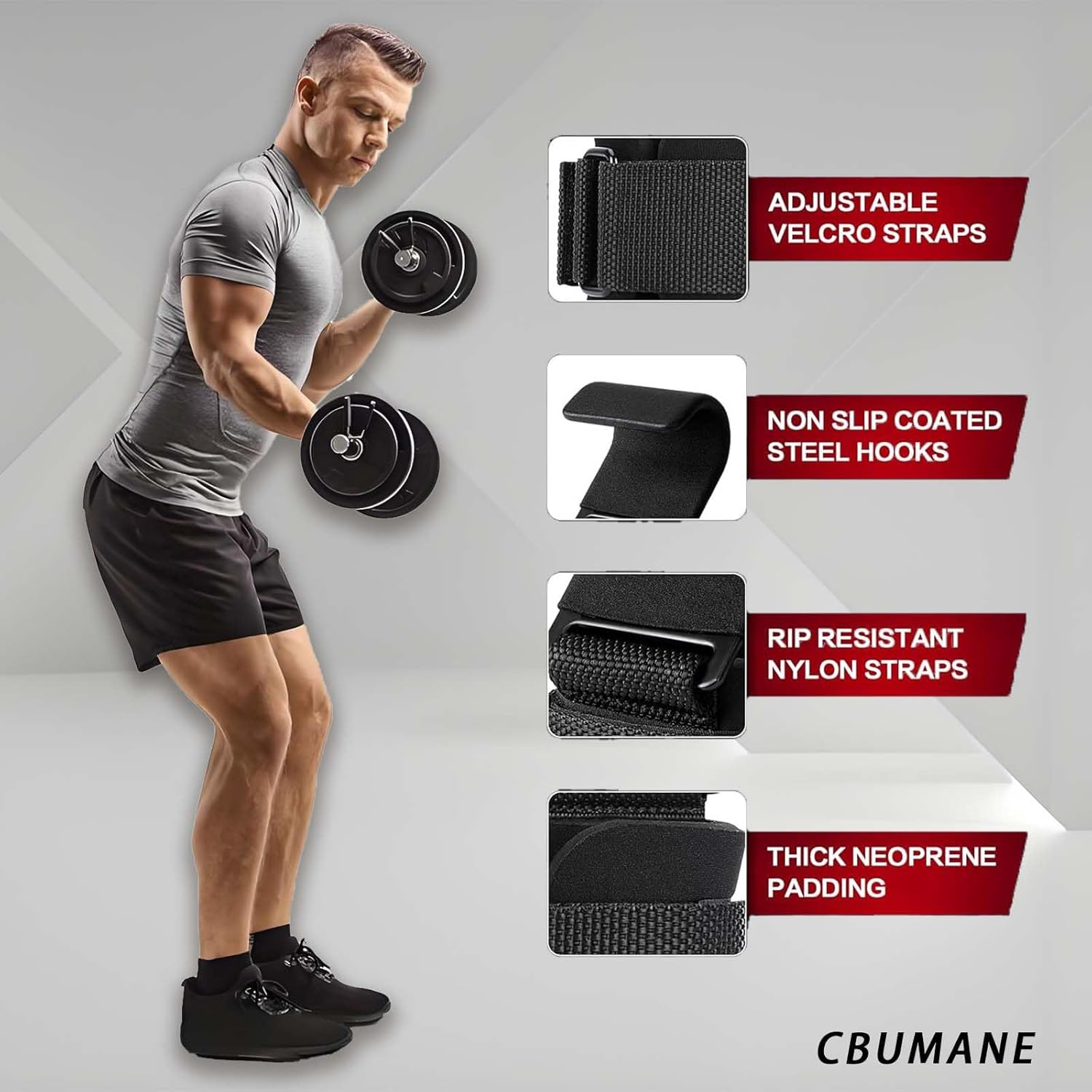 Sports Weightlifting Hooks with Wrist Straps | Double Leather Lifting Straps | for Men Deadlift Gym Straps | with Cushion Wrist Loop, Gym Lifting Wrist Wraps | for Weightlifting (Pair) image number 2