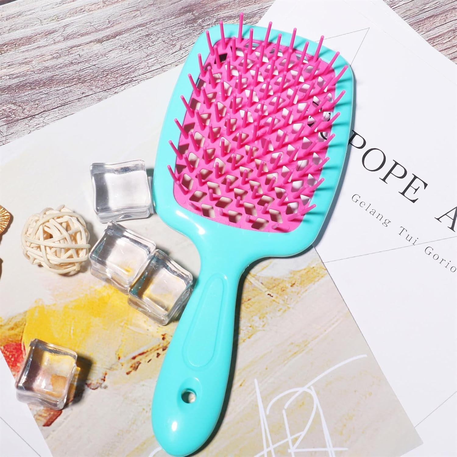 Hair Brush Green Handle with Pink, Detangling Hair Brush Styling Brush for Women Men, Vented Detangling Hair Brush Wet or Dry Hair Use Flexible with Ease for All Hair Types image number 1