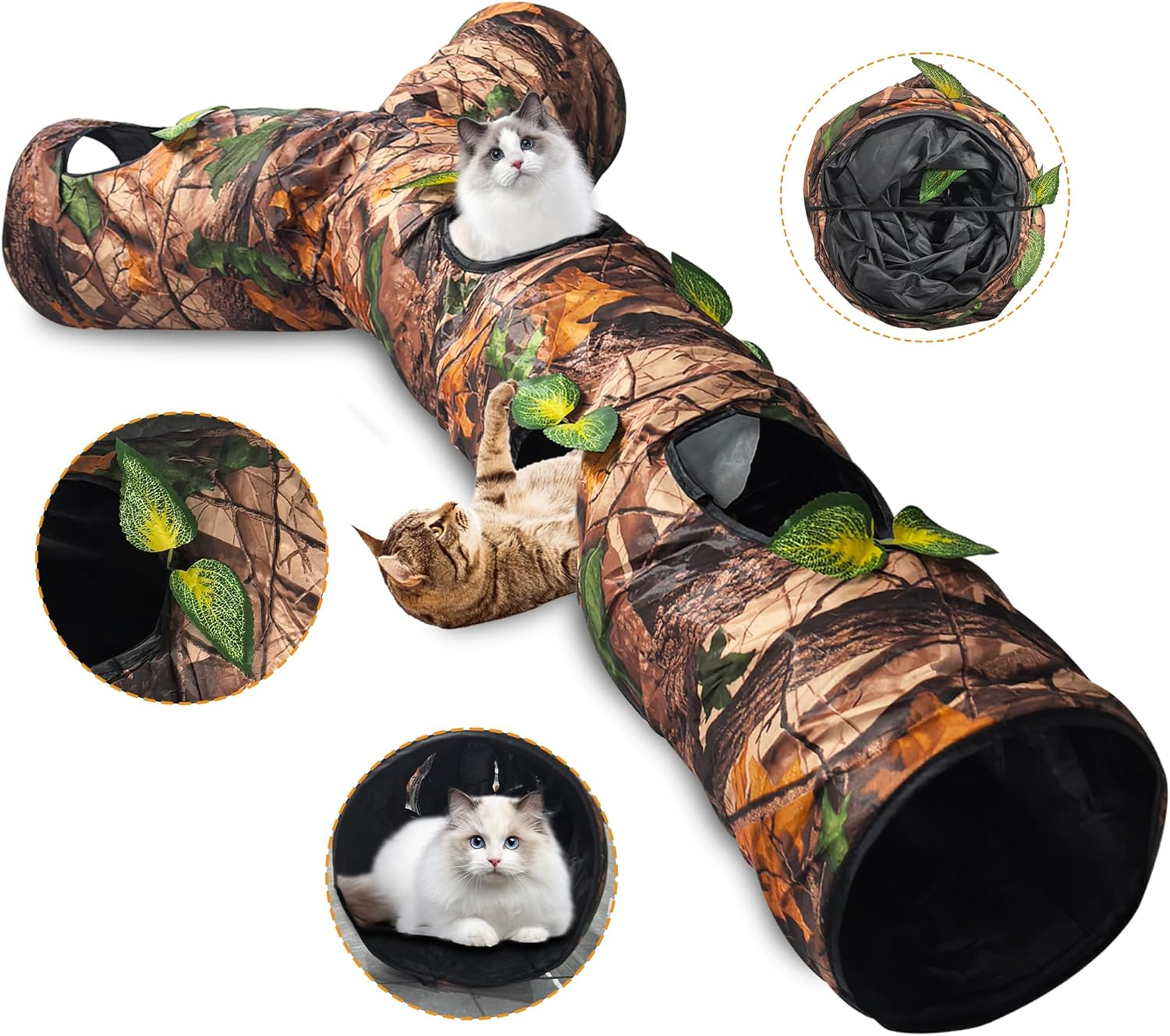 GRETMIX Cat Tunnels for Indoor Cats, Self-Luminous Cat Tunnel with Plush Ball, 3 Way Kitten Tunnel Collapsible, Cat Play Tunnel with Interactive Peephole for Large Cat, Puppy, Kitten