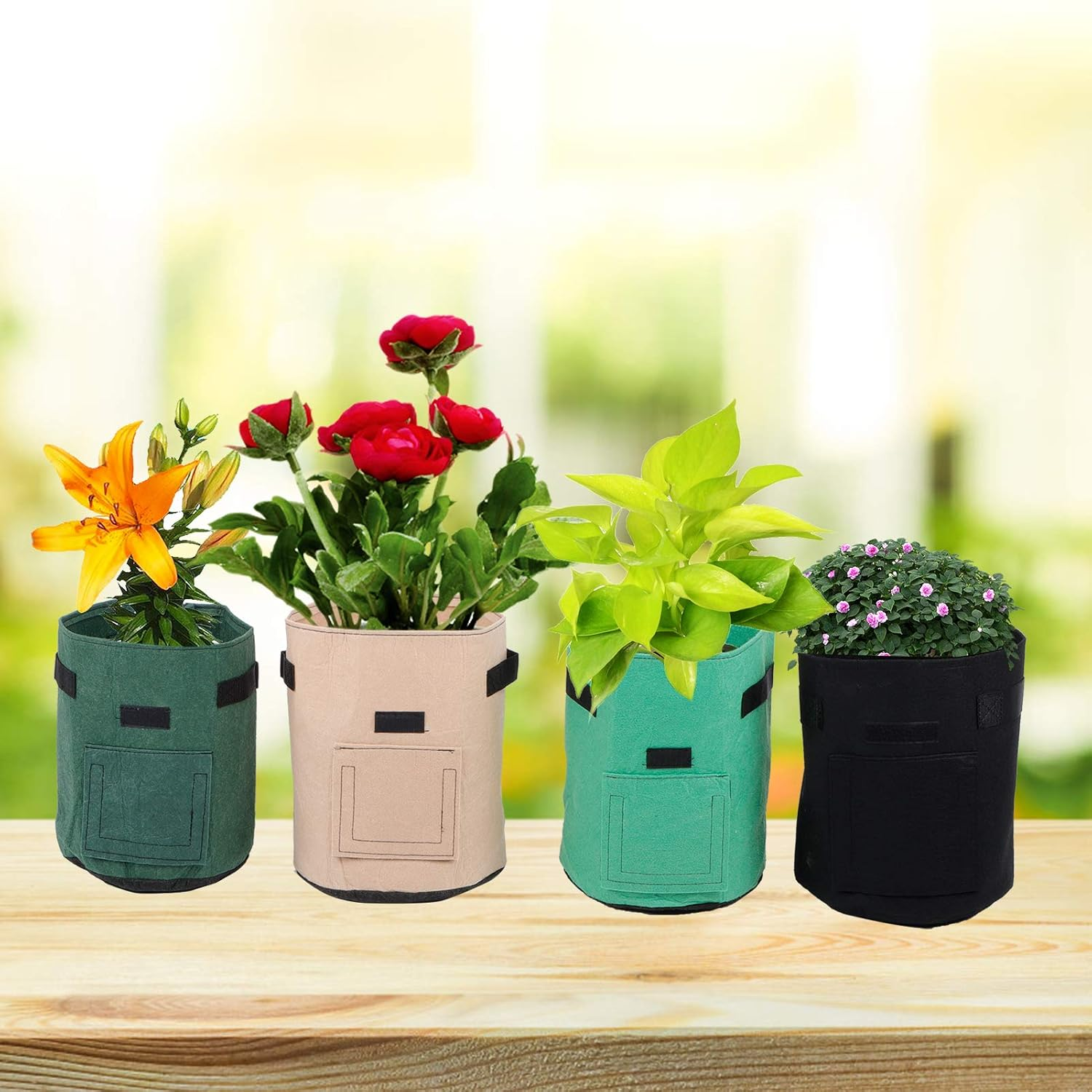 4Pcs Vegetable Grow Bags,Breathable Felt Plant Growing Fabric Pots, Indoor Outdoor Grow Containers Gardening Tool for Vegetables Flowers Plants Herbs Fruits Nursery image number 1