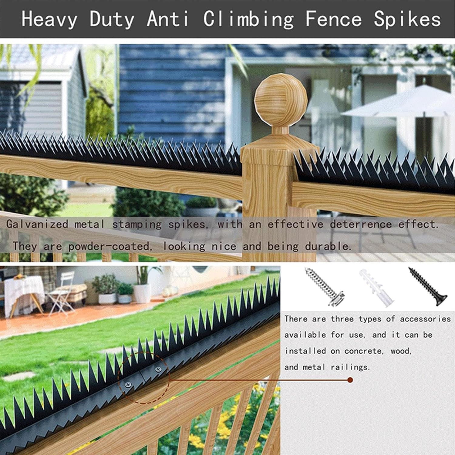 6 Pcs Heavy Duty Metal Fence Spikes, Security anti Climb Wall Spikes with Screws, Metal Animal Deterrent anti Theft Security Fence Pointed Nails Wall for Home Outdoor image number 2