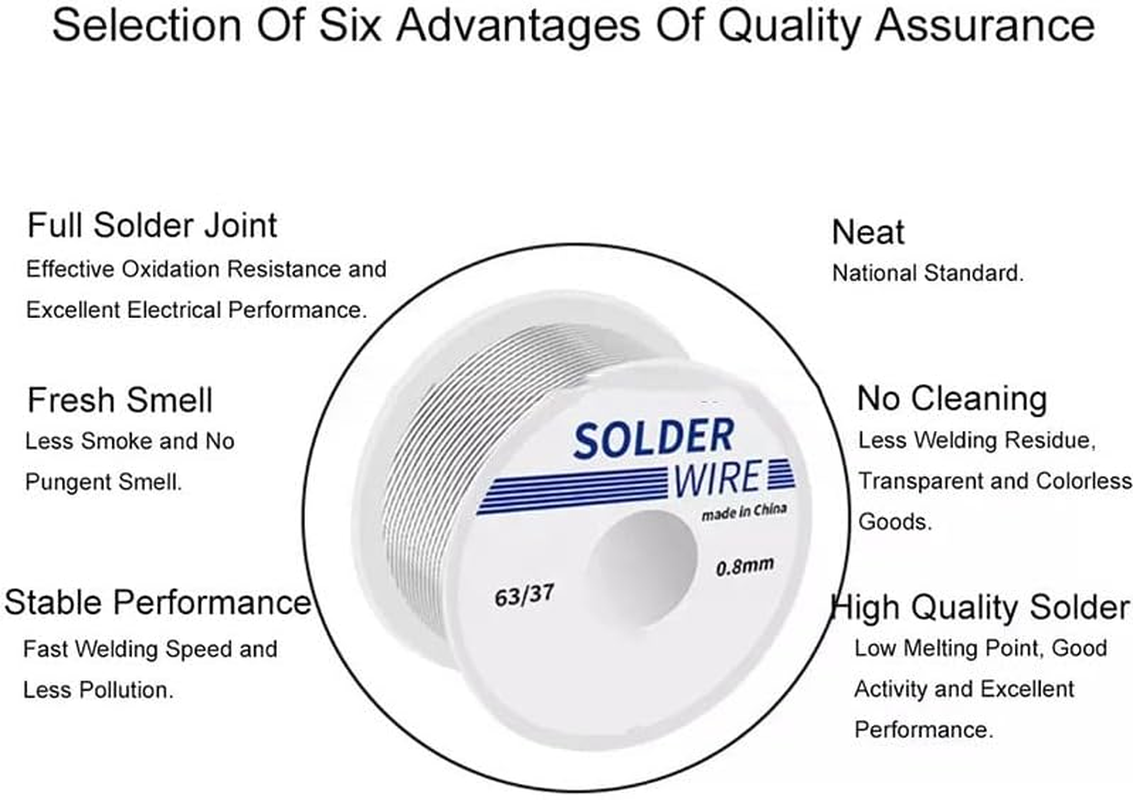 AIMALL 0.8Mm 100G 63/37 Tin Solder Wire Rosin Core Soldering Kit Tool 2% Flux, Low Spatter Strong Wetting for Electronics PCB Repair, Electrical Soldering, Fast Flow 183&ndash;280&deg;C, Insulation Resistant image number 2