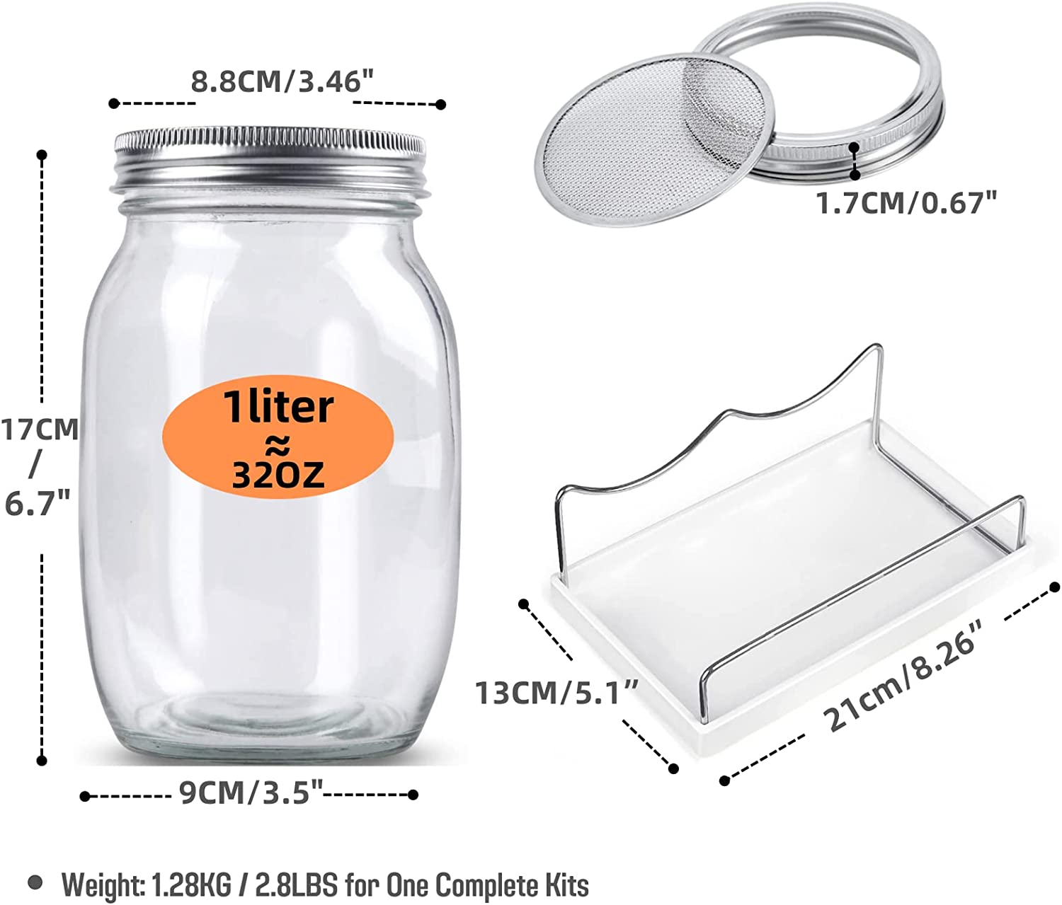 2 Pack Seed Sprouting Jar Kit- 1L Wide Mouth Quart Mason Jars with Sprout Lids, Sprouts Growing Kit Quart Sprouting Jars for Melamine Tray,Stand Seed Sprouter Set for Growing Broccoli image number 6