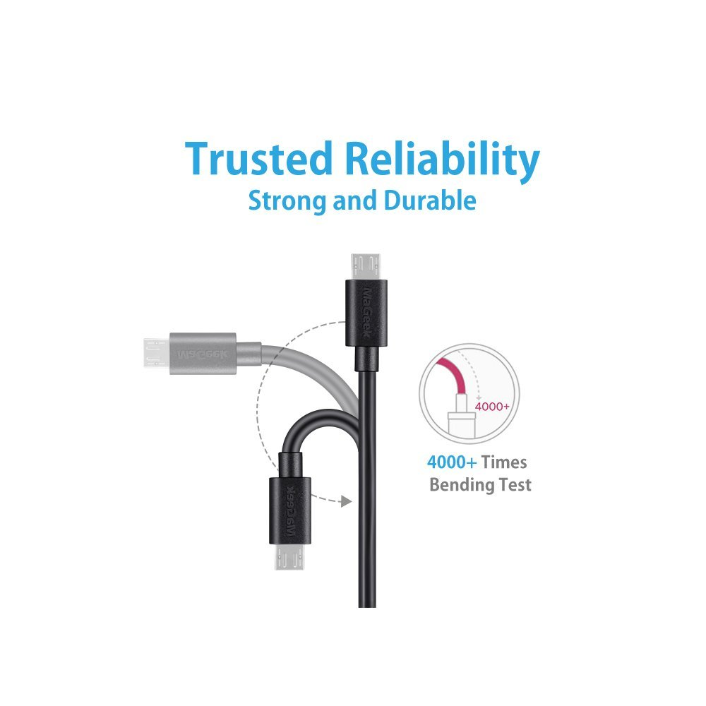 Micro USB Cables, Mageek [Pack of 2Pcs] 3.0M Super Long Charge Cable High Speed USB 2.0 Data Cables for Samsung, HTC, Sony, Motorola, LG, Google, Nokia and More (Black) - 1Pc_1.8M_Black image number 6