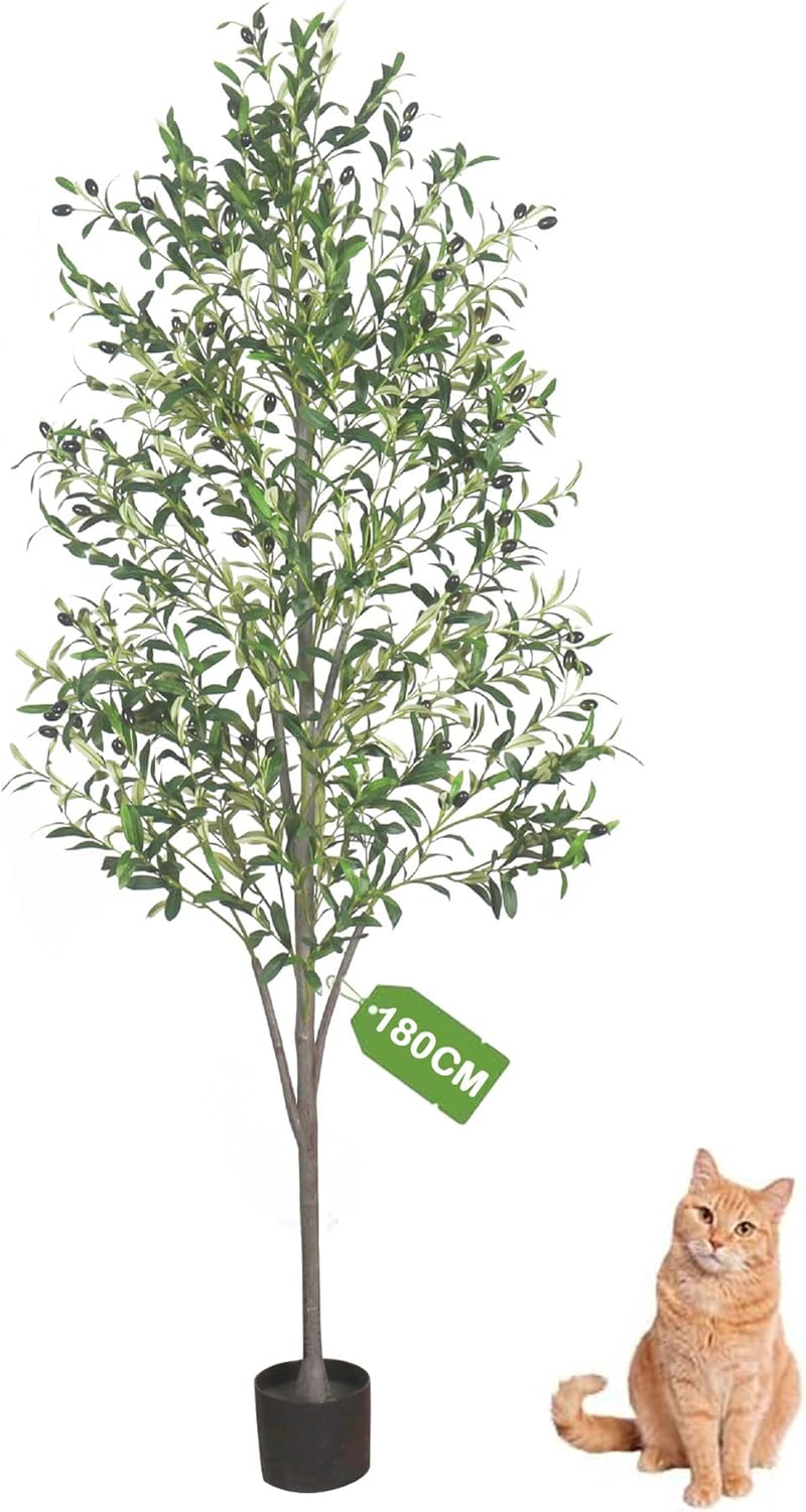 TUXOIUBA Artificial Olive Tree, 180Cm Tall Faux Silk Plant with Natural Wood Trunk and Lifelike Fruits for Home Office Decor, Indoor Fake Potted Tree for Modern Home Office Indoor Outdoor Decor