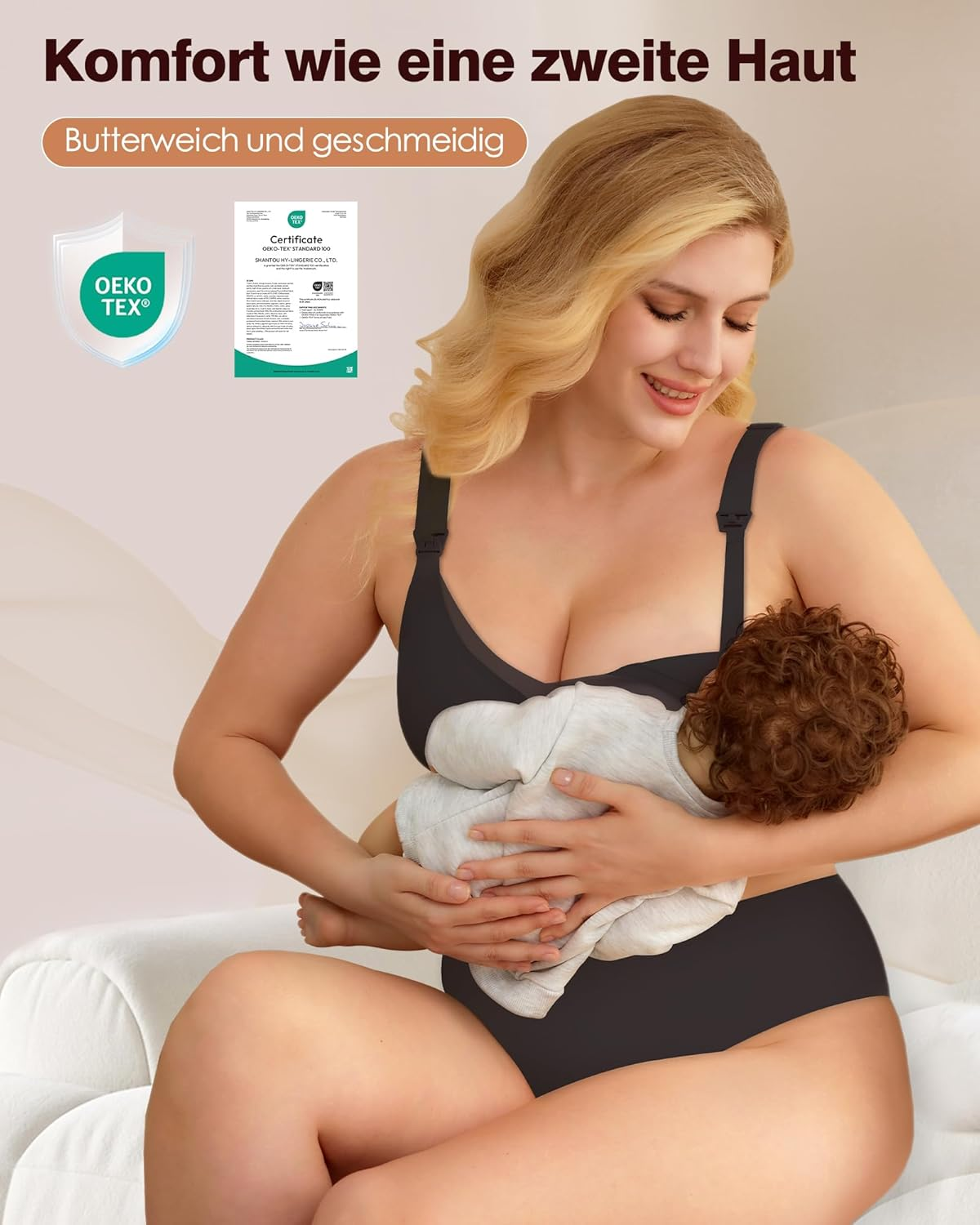 As Fairy Nursing Bra for Breastfeeding, without Underwire, Seamless Pregnancy Bra, Non-Wired Lace Nursing Bras, Ultra Comfort Pregnancy Sleep, Large Breasts, Nursing Bra, Black (Black Lace), S image number 5