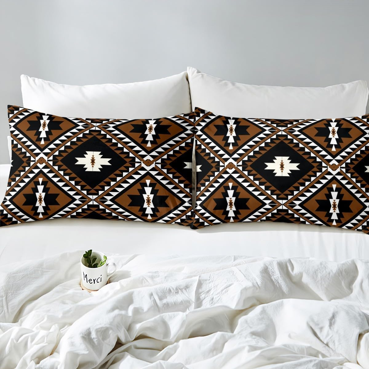 Homewish Aztec King Size Duvet Cover Set for Adults Women Men - Southwestern Bohemian Bedding Set with 2 Pillowcases - Boho Geometric Pattern Quilt Cover Black Reversible - Western Bed Sets image number 4