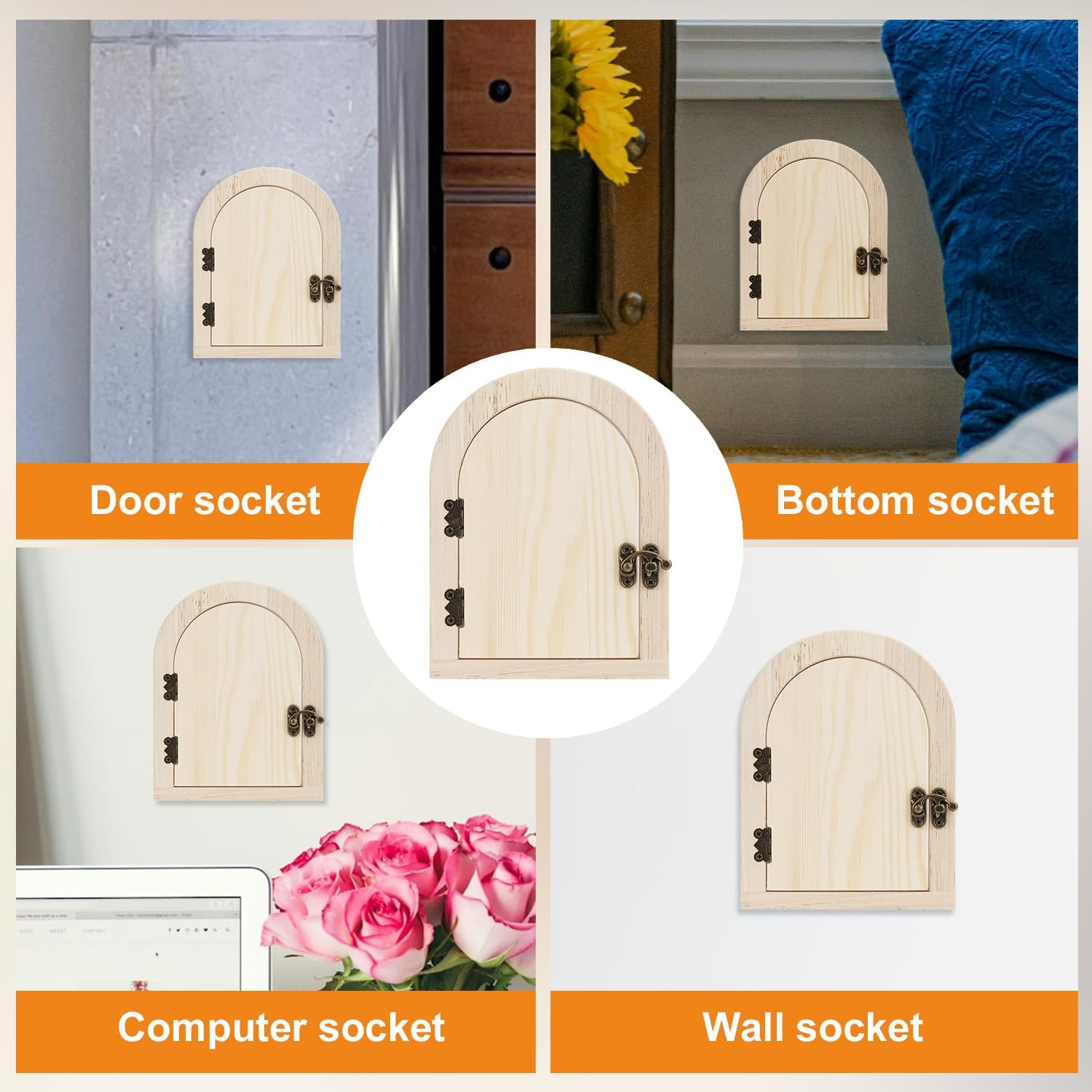 Fairy Door Outlet Covers, Wooden Fairy Outlet Covers with Door Artistic Fancy Romantic Fairy Door Outlet Cover Plate for Children Pet Proofing image number 1