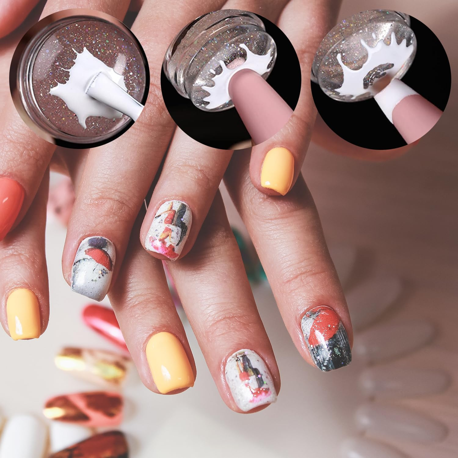 Nail Stamp Clear Silicone French Nails Stamp French Nail Art Stamper Kit Nail Stamper Nail Stamp with Scraper Nail Brush for French Manicure Home DIY Nail 5 Pieces