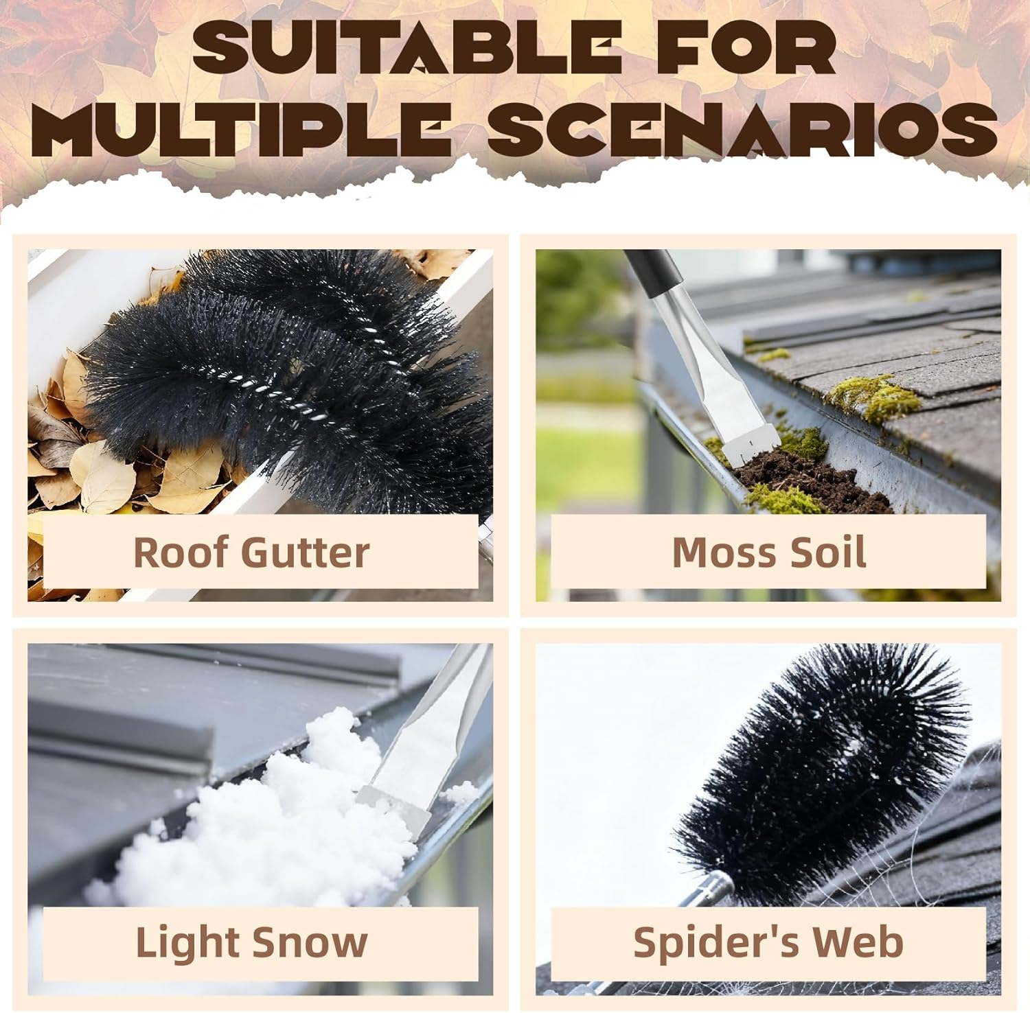 Gutter Cleaning Tools, 4M Telescopic Roof Gutter Cleaning Tools Kit with Gutter Brush & Gutter Rake, Length and Curvature Adjustable Gutter Cleaning Pole, Portable Roof Cleaning Tool for Cleaning image number 2