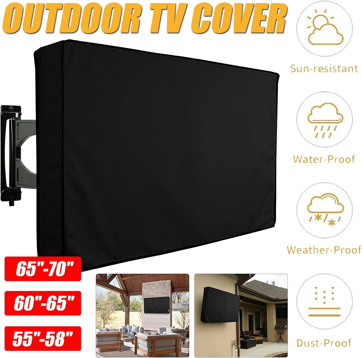 Outdoor Waterproof TV Cover, 600D Heavy Duty Oxford Full Flat Screen Television Protector, Weather UV Water Dust Proof Cover for 50" to 70" TV (For 60-65 Inch TV) image number 6