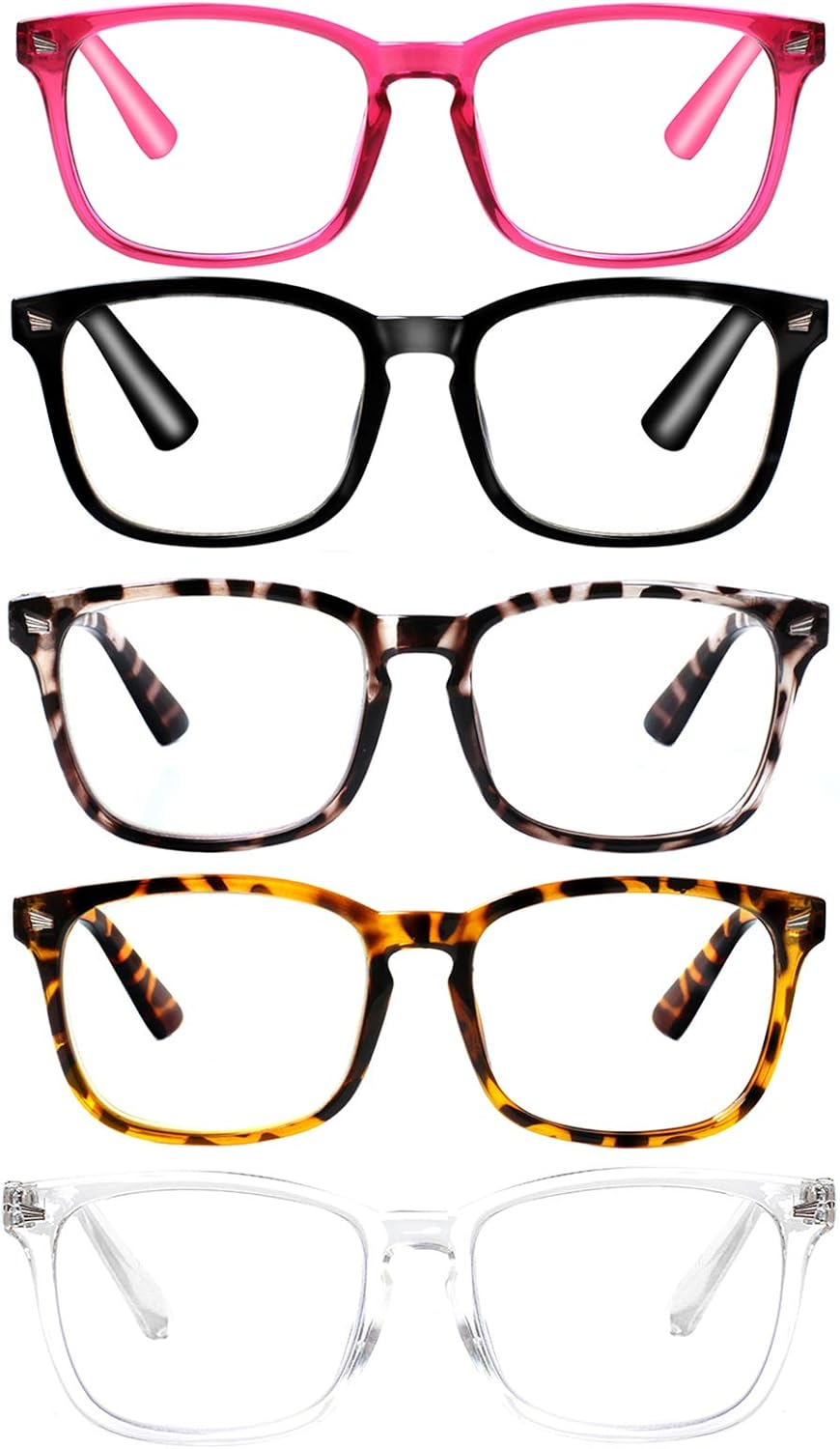 VIDEBLA 5 Pack Blue Light Blocking Reading Glasses,Spring Hinge Readers for Women Men,Anti UV Ray Filter Nerd Eyeglasses, Mix, Medium