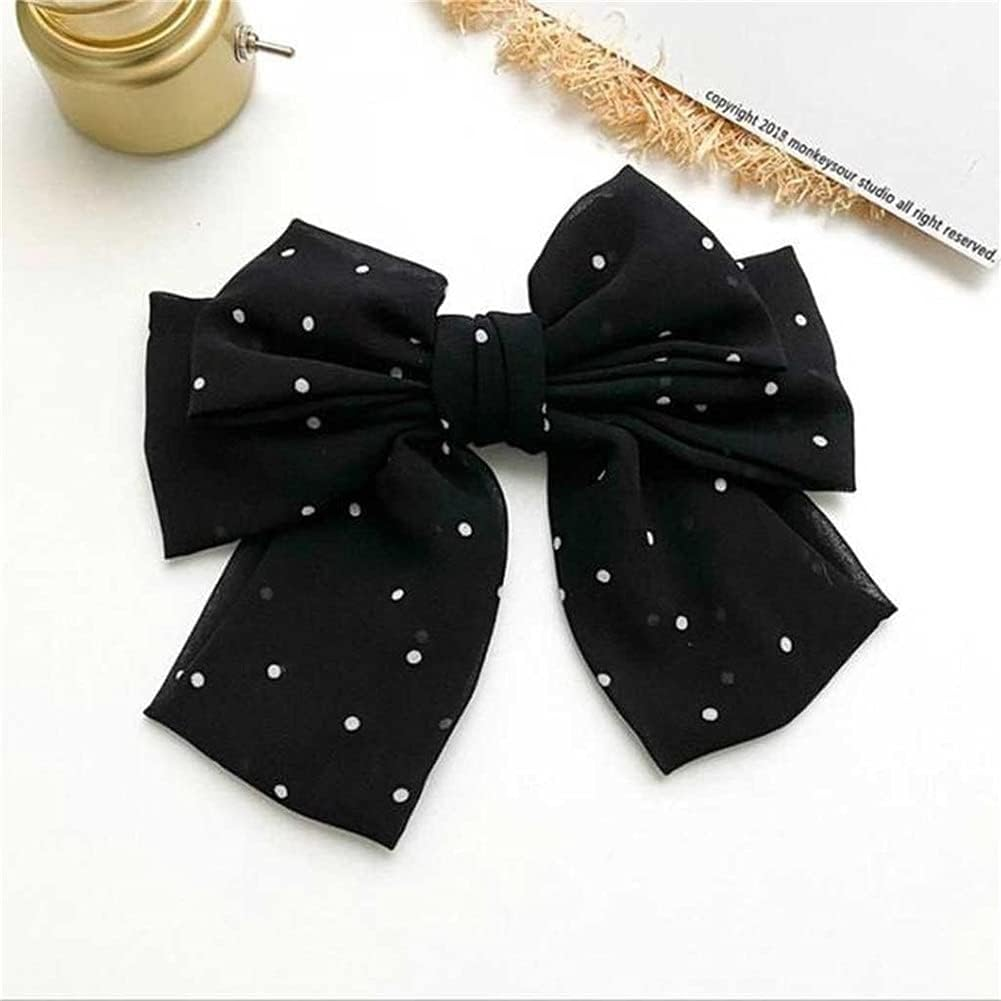 Crystal Hair Accessories,Clips Hairpins,Clip Plate,2Pcs Red Wave Dot Big Bow Fabric Hairpins Female Elegant Party Floral Hair Accessories Wholesal (Color : Black) (Color : Black) image number 3