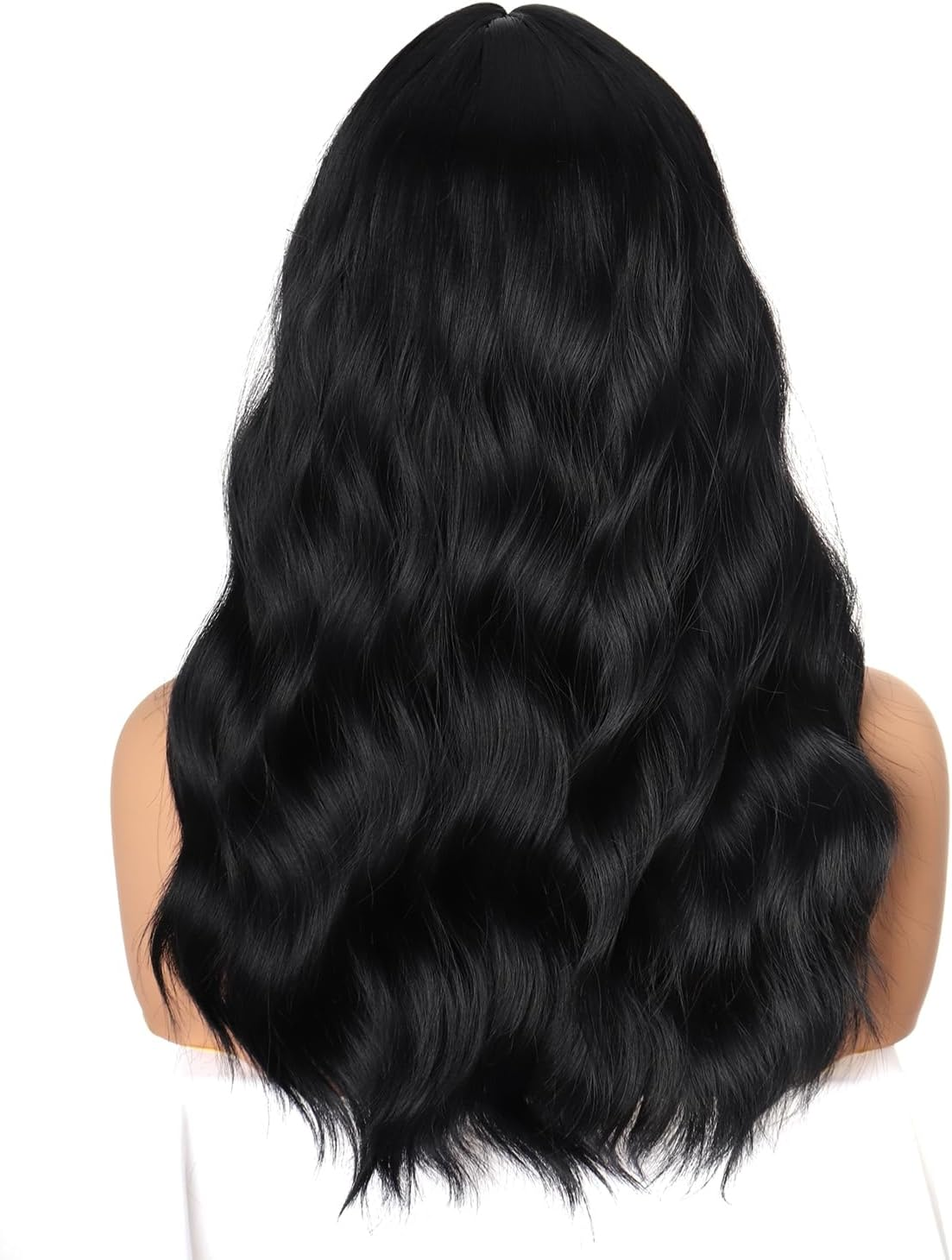 PORSMEER Women'S Wig Medium Length Wavy Wigs Black with Bangs for Women, Natural Curly Synthetic Hair Wig, Everyday Anime Cosplay Costume Party Halloween Carnival, Black Wig 45 Cm - Blonde Ombre image number 5