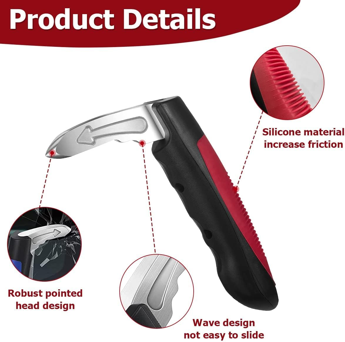 Car Handle, Car Door Assist Support Handle for Elderly and Handicapped, Multifunction Window Breaker Emergency Tool, Car Support Mobility Aid Grab Bar Handle for Seniors (Red) image number 2