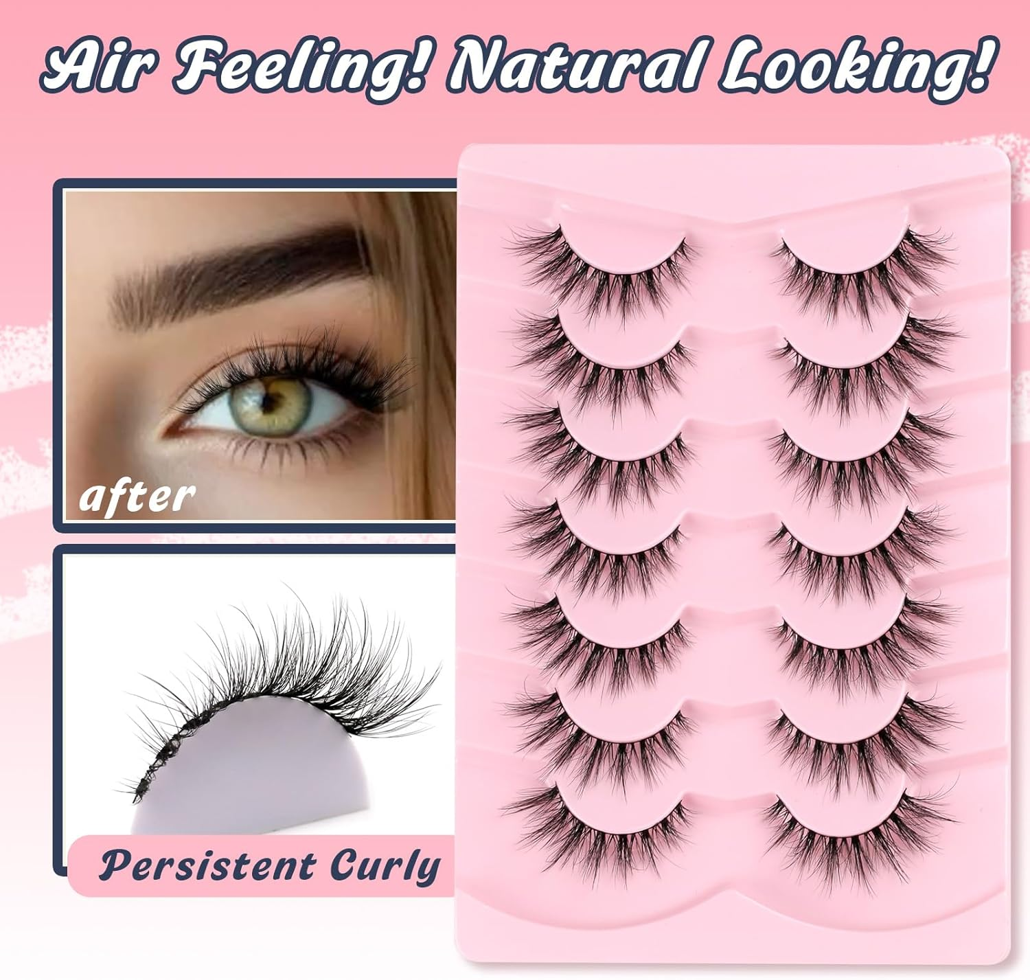 Eyelashes, Cat Eye Lashes, 15 Mm Artificial Eyelashes, Fake Lashes, Natural Eyelashes, Thin Band, False Eyelashes, 3D Volume Eyelash Extensions, C Curl, Wispy Lash Pack, 7 Pairs Siligli