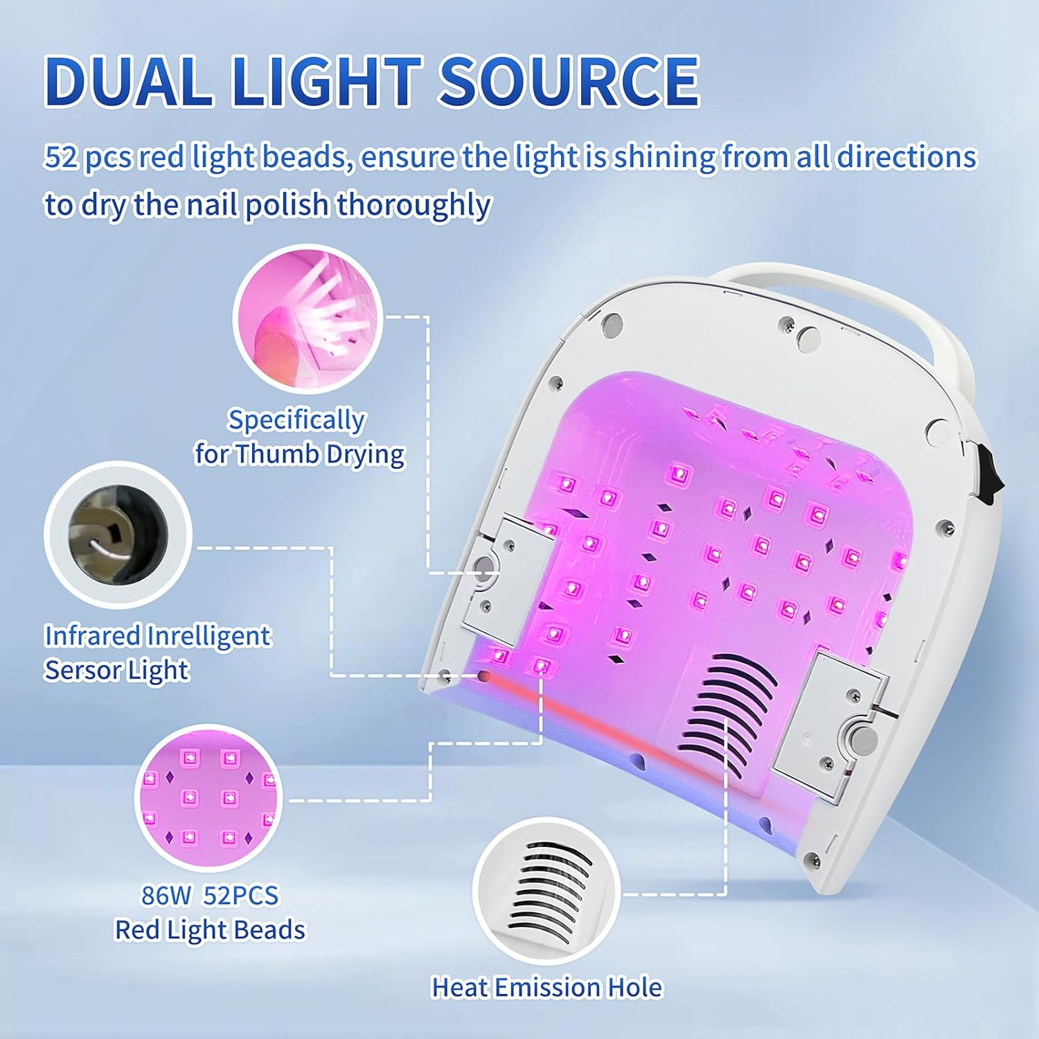 BIDUO UV LED Nail Lamp, 86W Rechargeable Cordless Nail Dryer, 52 Lamp Beads 4 Timers Settings & Auto Sensor, Professional Gel Polish UV LED Nail Light for Salon & Home (White) image number 4