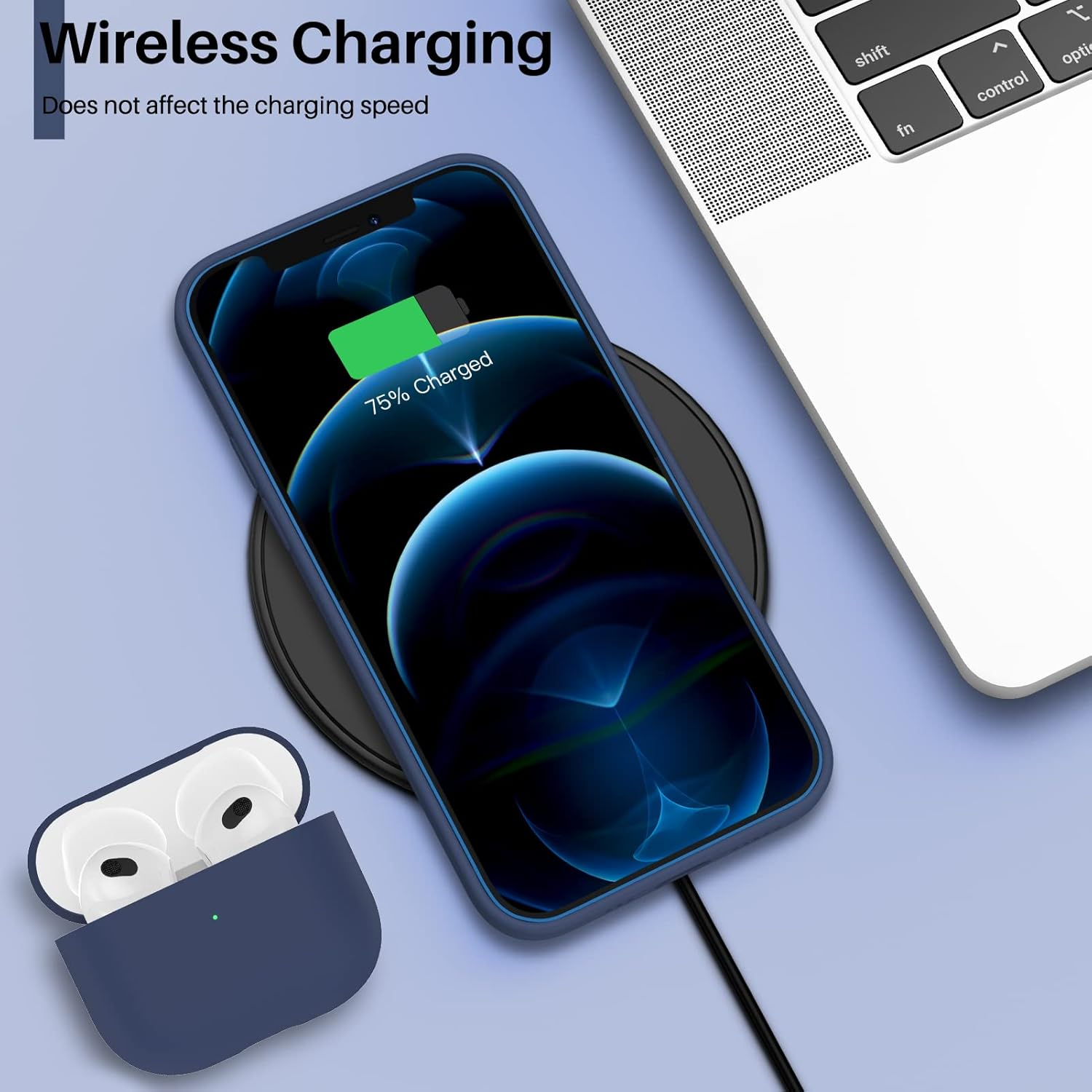 ORNARTO Compatible with Iphone 12 Case, Compatible with Iphone 12 Pro Case, Slim Liquid Silicone 3 Layers Full Covered Soft Gel Rubber Phone Case Cover 6.1 Inch-Navy Blue image number 5