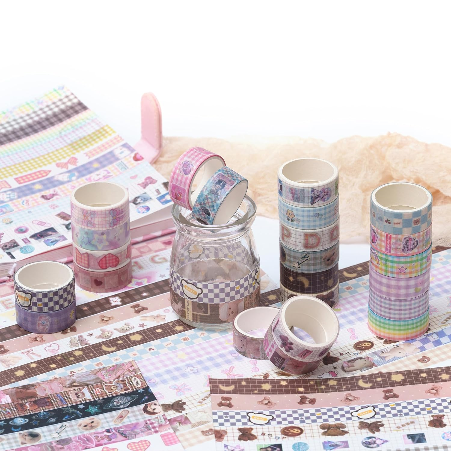 YUBBAEX Cute Washi Tape Value Pack 36 Rolls Aniamls Printed Masking Tape Kawaii Decorative for Arts, DIY Crafts, Journal Supplies, Planners, Scrapbook, Card/Gift Wrapping (Girly Style)