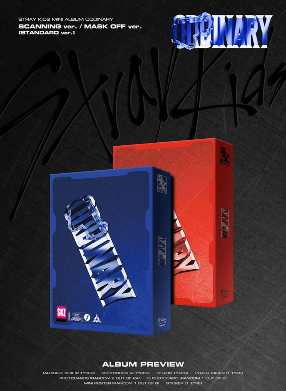 STRAY KIDS ODDINARY [Standard Ver] Album (SCANNING Ver) Cd+Photobook+Photocards+Id Photocard+Mini Poster+Lyrics Paper+Sticker+(Extra 4 Photocards+1 Double-Sided Photocard) image number 1