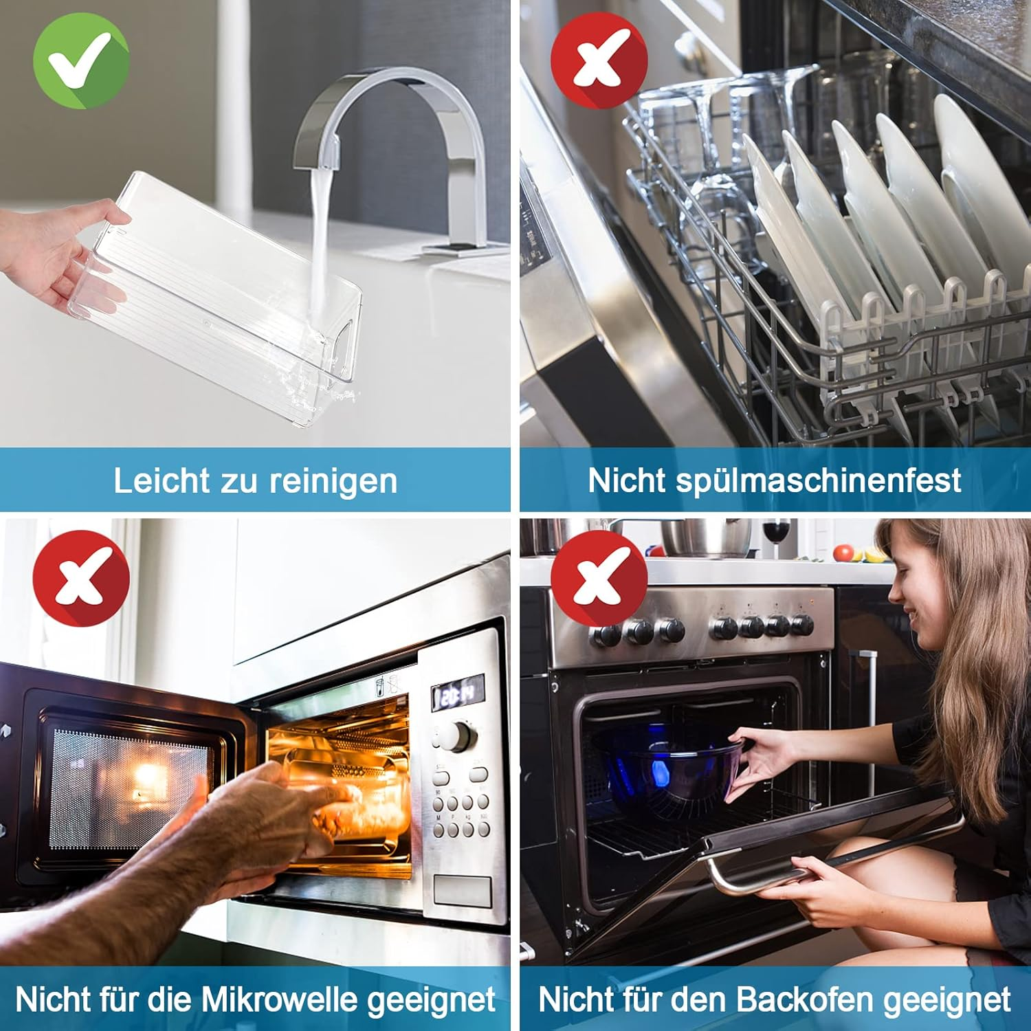 Herrfilk Fridge Organiser Set of 6, Transparent Stackable Storage Box with Handle, Tidy Fridge Organiser Set, Fridge Box Set for Kitchens, Kitchen Cupboards, Cupboards, BPA Free, Medium image number 6