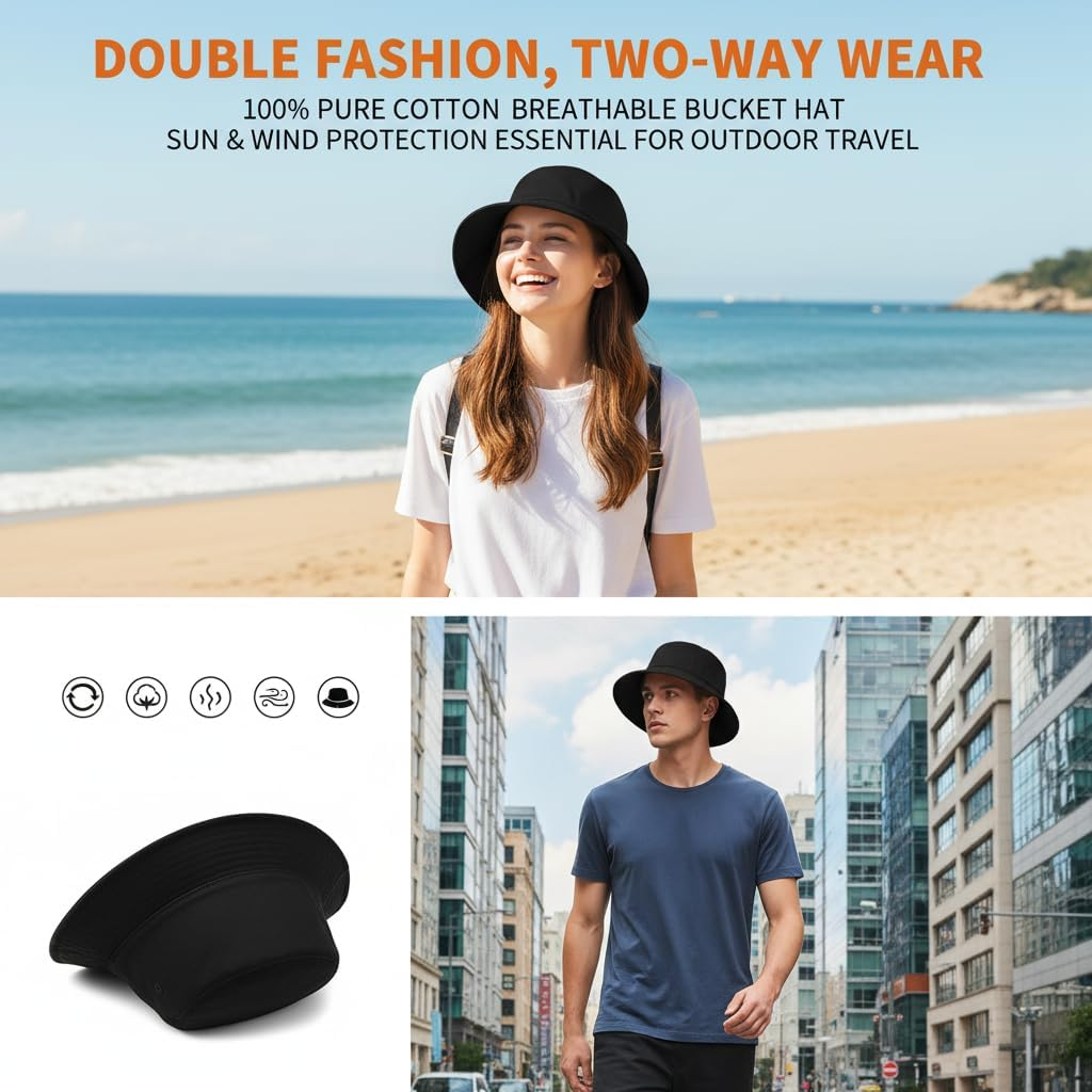 Ruibex Women'S Bucket Hat for Sun Protection, Lightweight & Packable for Travel, Outdoor, Beach, Hiking, Camping （Black） image number 4