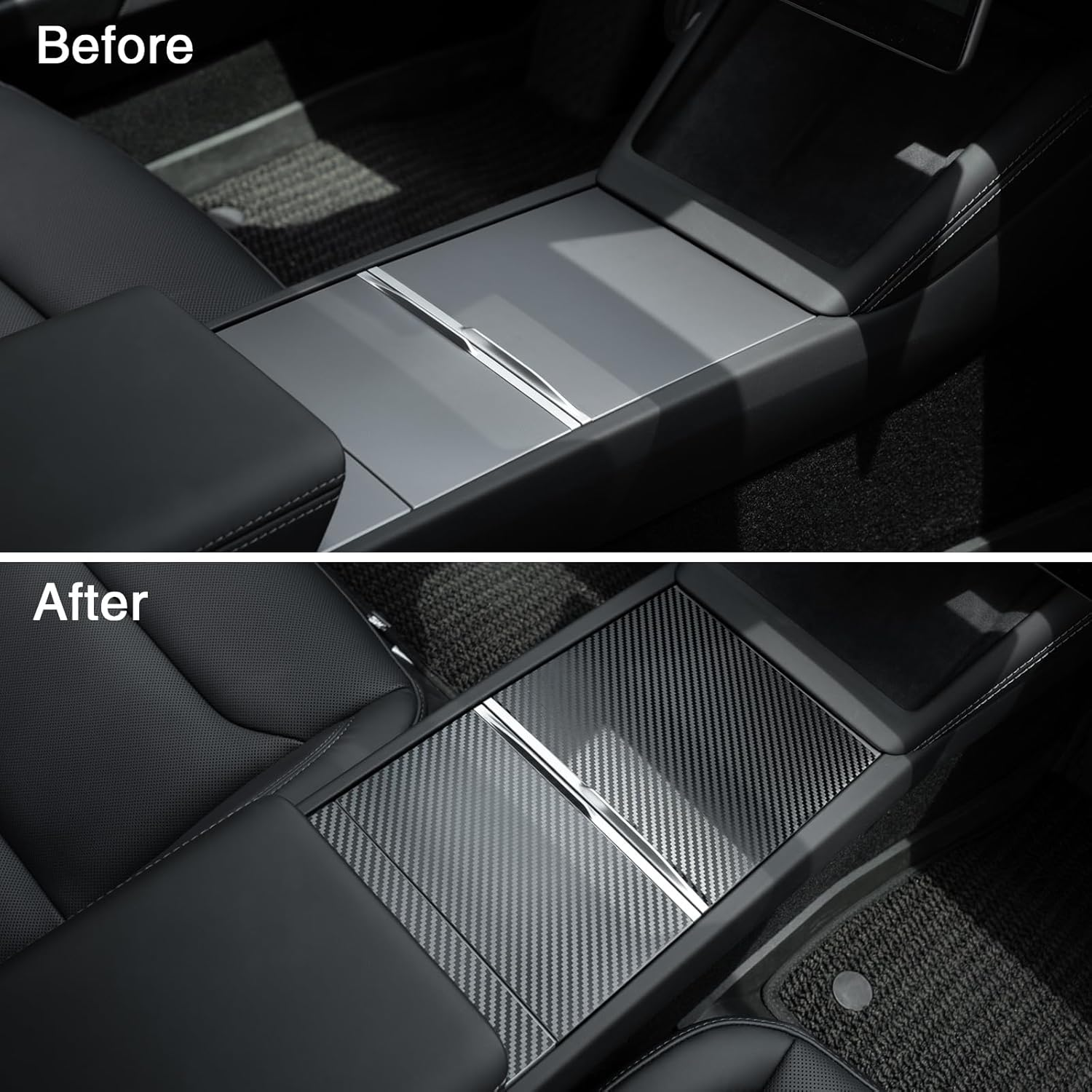 For Tesla Model Y Juniper 2025 2026/Model 3 Highland 2024 2025 2026 Center Console Wrap Kit Interior Decoration Cover Protector Accessories (Black Carbon Fiber) image number 2