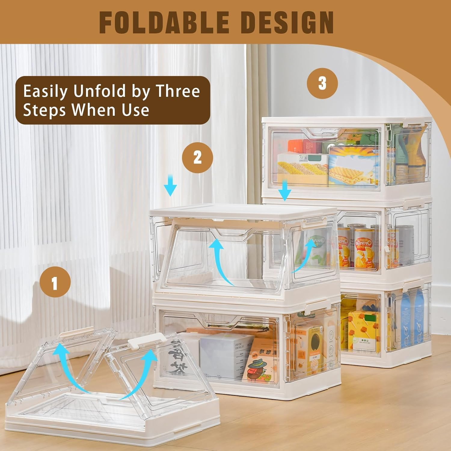 Stackable Plastic Storage Bins with Lids, Foldable Closet Organizers and Storage, 2 Drawer Storage Organizer，Clear Stackable Containers for Wardrobe,Bedroom,Office,Dorm (2 Tier-2Lids) image number 5