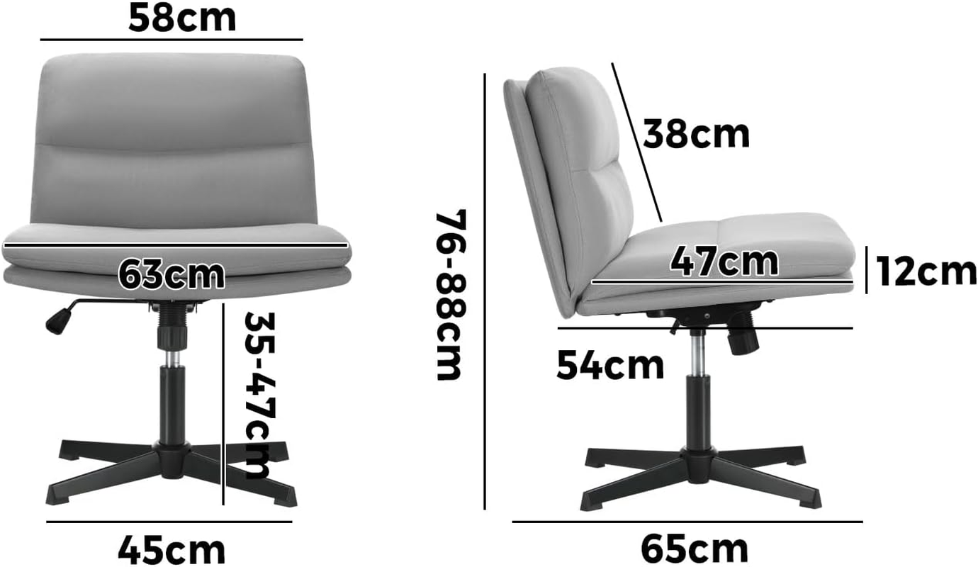 Oikiture Cross Legged Chair with Wider Cushion Padded Max 120&deg;Rocking Home Office Chair Linen Fabric Computer Desk Chair Grey image number 3