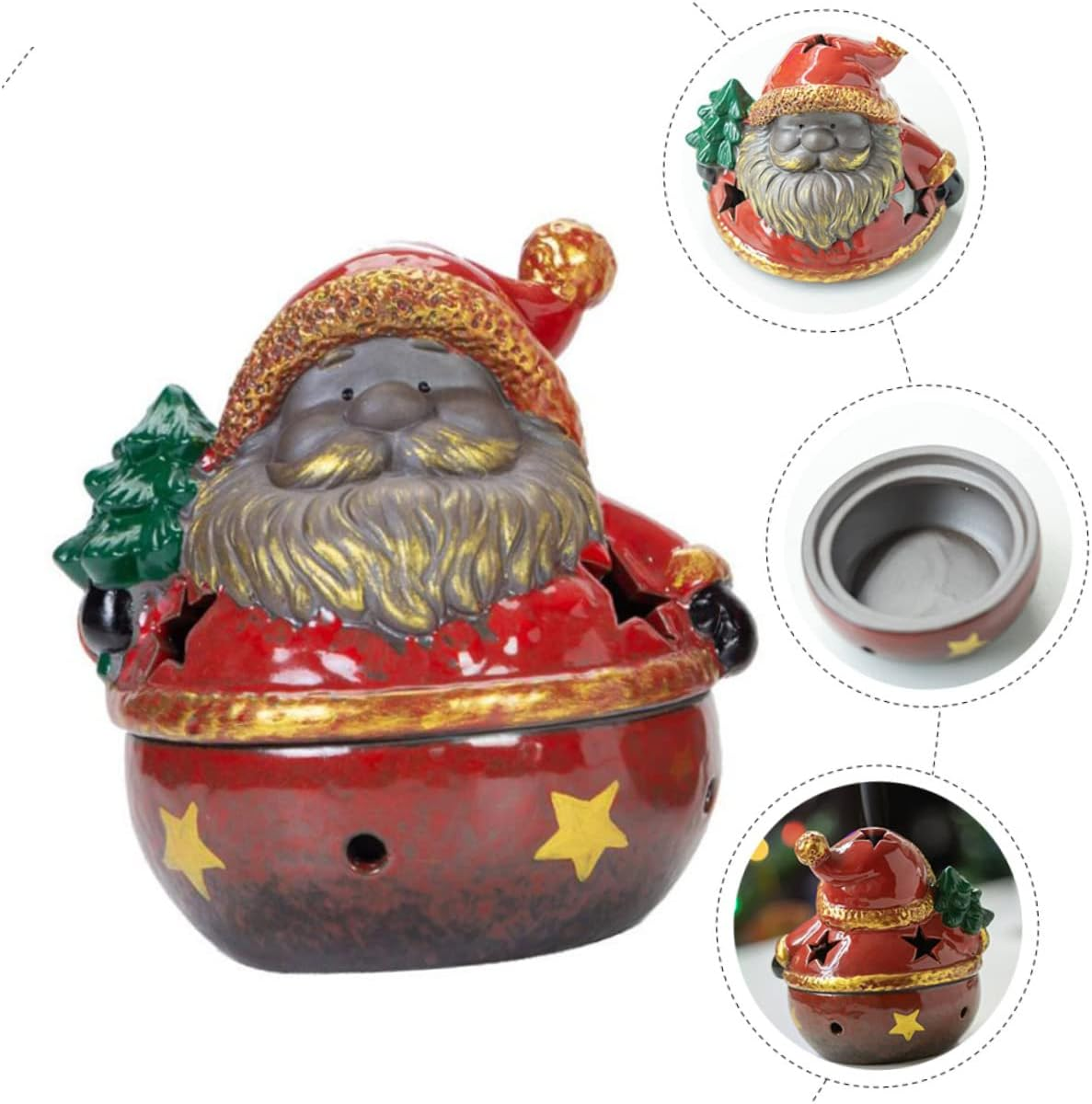 Yardwe Santa Claus Incense Burner Ceramic Decorative Censer for Christmas Home Aromatherapy for Indoor Xmas Decorations image number 4