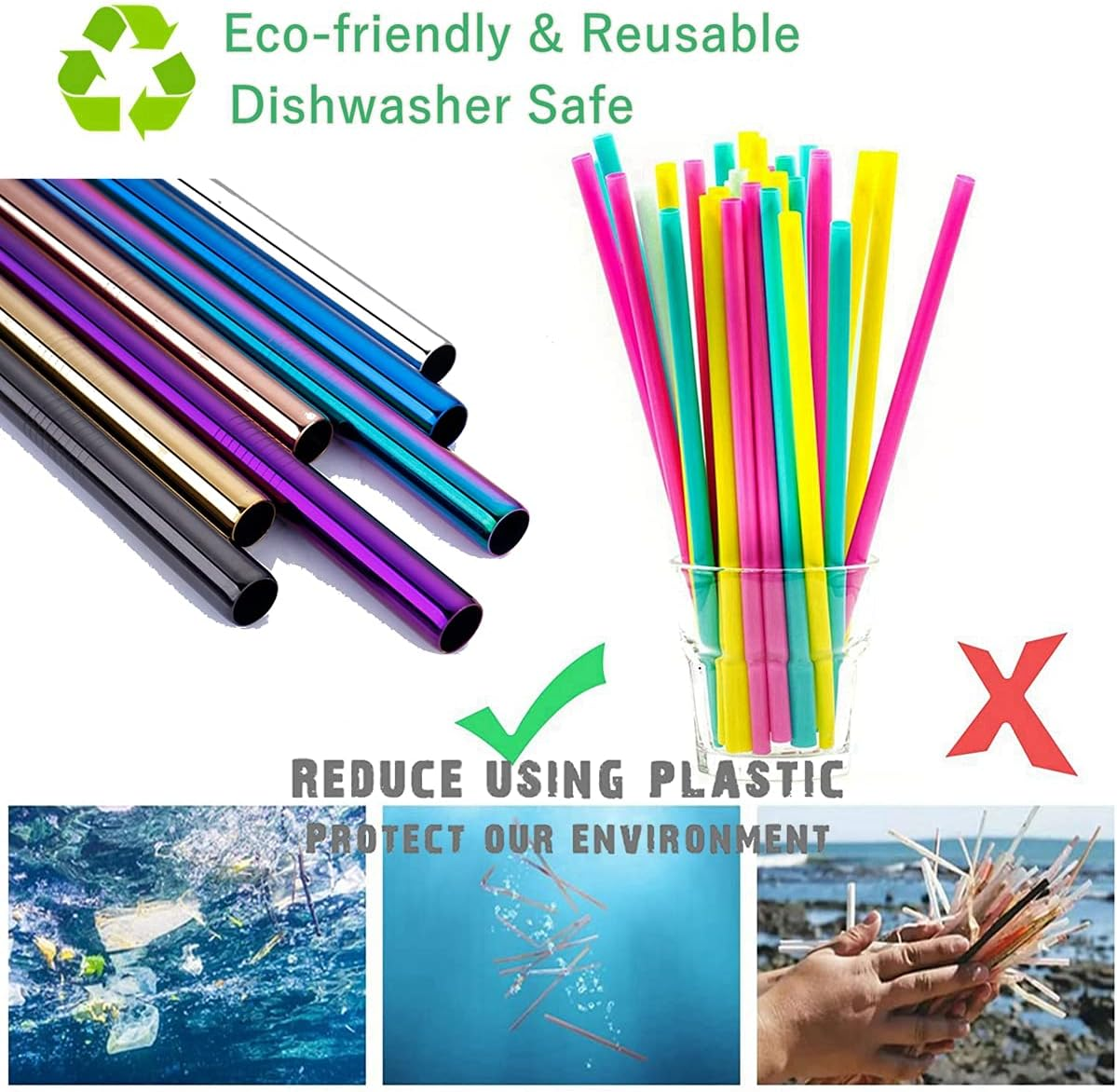 7 Pcs 8.5" Reusable Boba Drinking Straws 304 Stainless Steel Straws Set with 2 Cleaning Brushes Wide Metal Straw for Bubble Tea Milkshakes Smoothie Bar Accessory (Gold) - Mixed Color image number 2