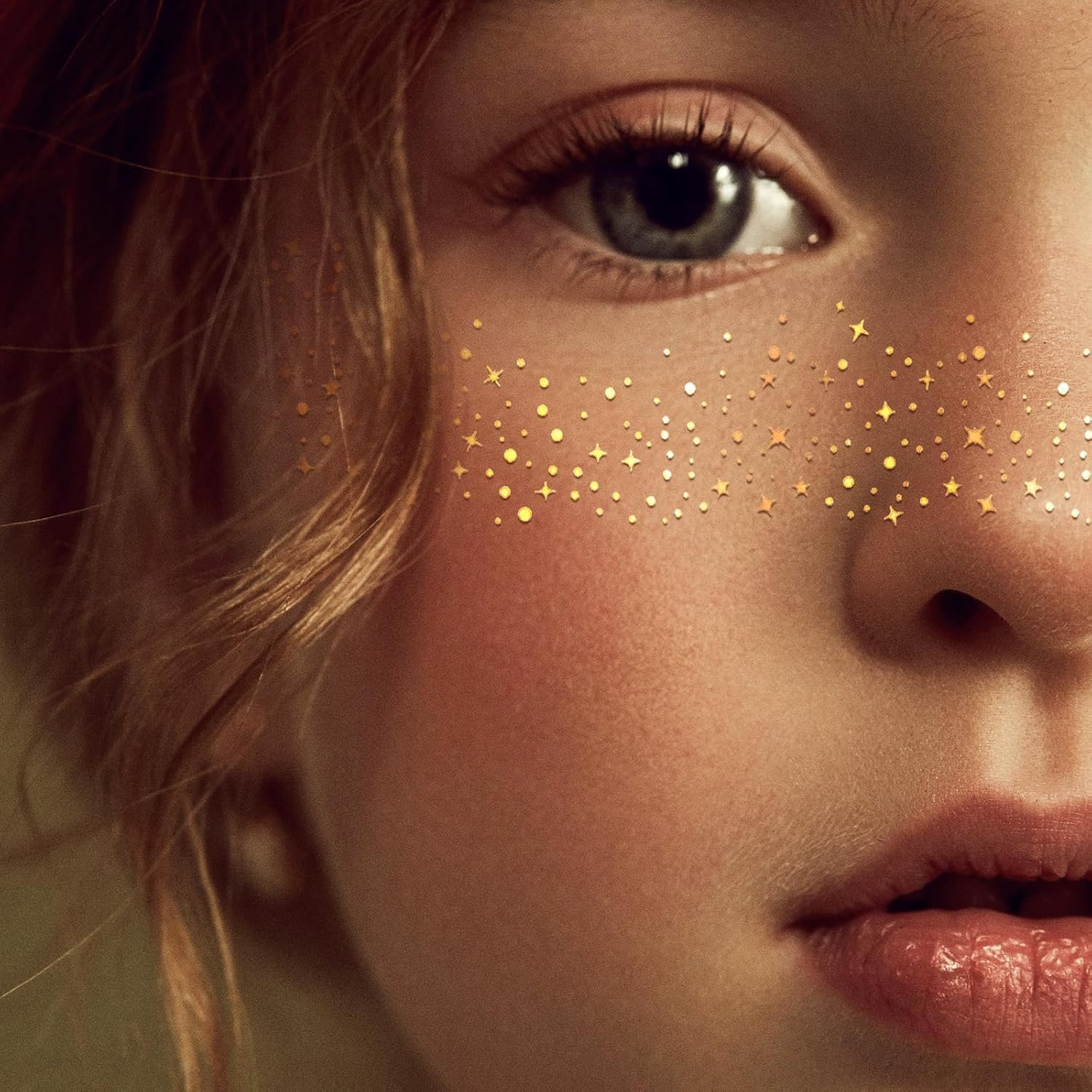 Glitter Freckles Face Tattoo, 10Pcs Glitter Freckles for Face, Gold Sparkle Freckles, Face Glitter Makeup Patches image number 2