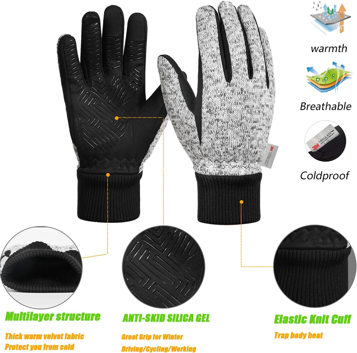 MOREOK Winter Gloves -10&deg;F 3M Thinsulate Warm Gloves Bike Gloves Cycling Gloves for Driving/Cycling/Running/Hiking image number 2