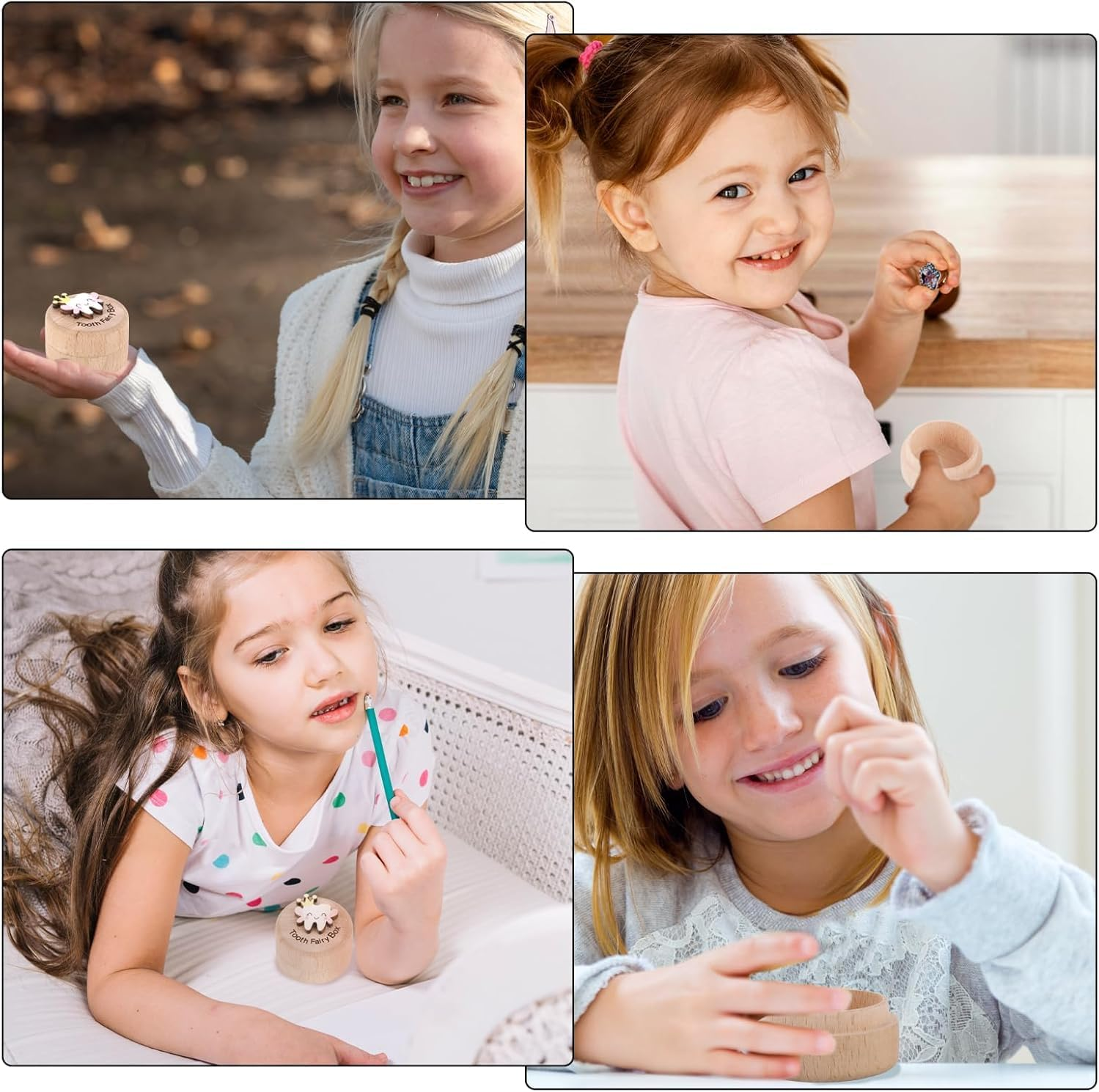 Tooth Fairy Box Tooth Box for Girls Cute Carved Wooden Box with 3D Tooth Stores Lost Teeth for Kids Souvenir Dropped Tooth Keepsake Colored Storage Box Gift (Pink Wings) image number 5