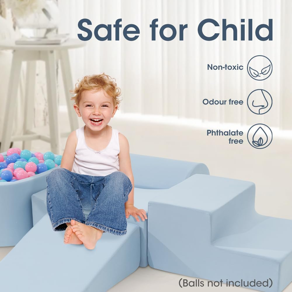 Playpals Soft Play Equipment, 5-Piece Crawl & Climb Foam Play Set, Colorful Foam Blocks for Toddler Infant Baby, Indoor Crawling Gym Equipment, Kids Educational Soft Play Set, Blue - Pink image number 6