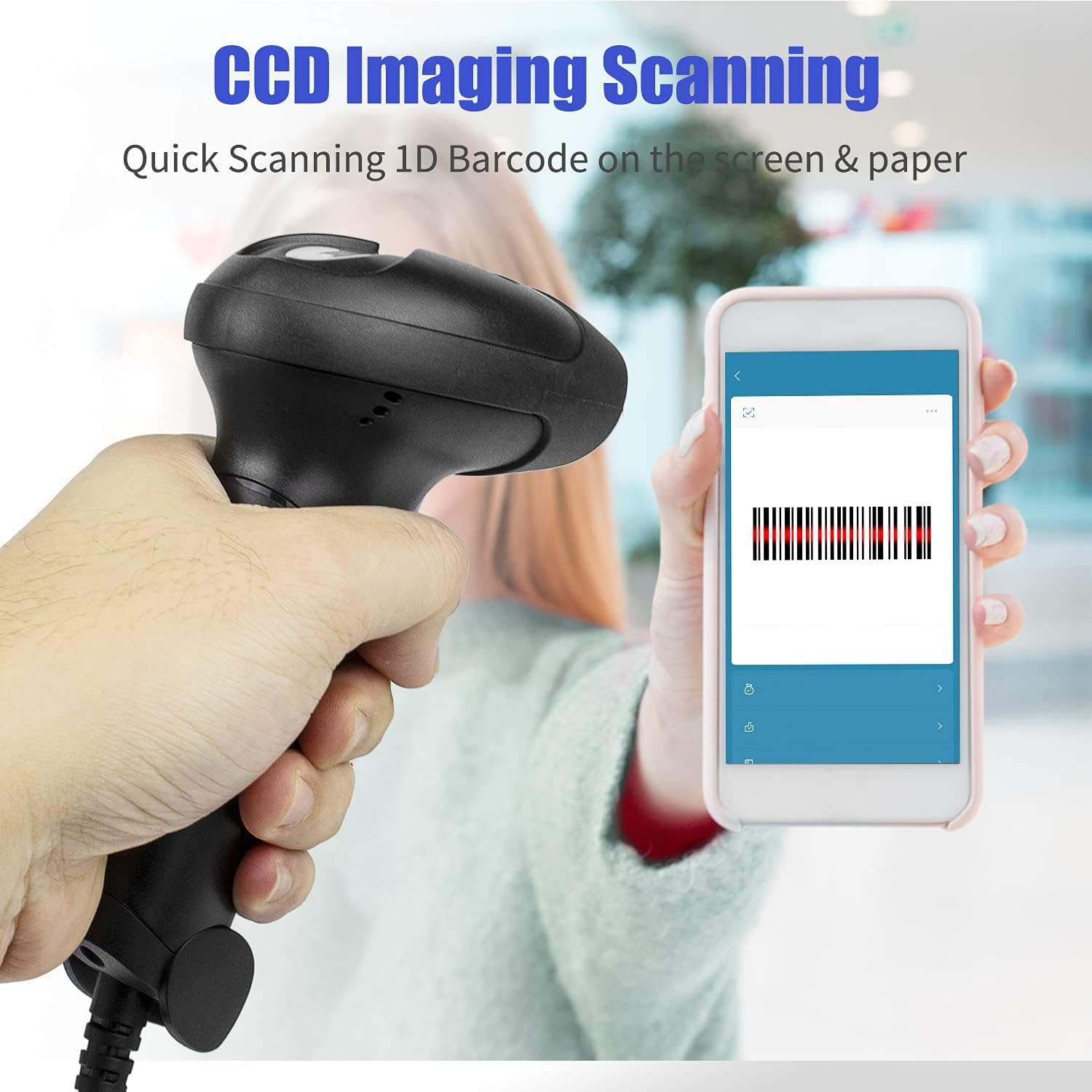 Netumscan USB 1D Barcode Scanner, Handheld Wired CCD Barcode Reader Supports Screen Scan UPC Bar Code Reader for Warehouse, Library, Supermarket image number 2