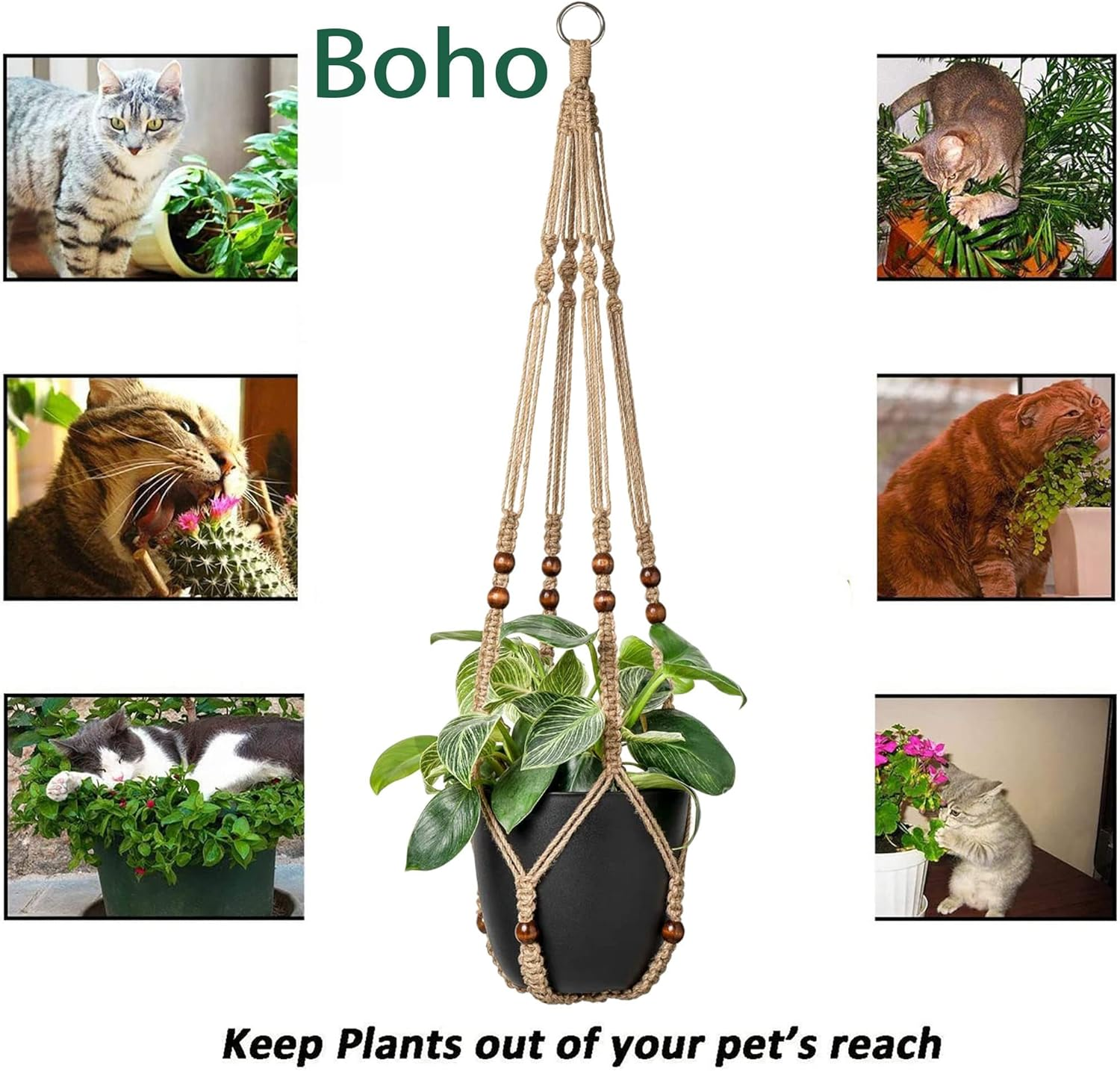 Hanging Planter Rope Macrame Plant Hanger Indoor Wall Hanging Planter + 2 Hooks Hanging Planters Basket Cotton Rope 4 Legs 35 Inch Used for Herbs Ferns Ivy Crawling Plants Hanging Planters(Brown) image number 5