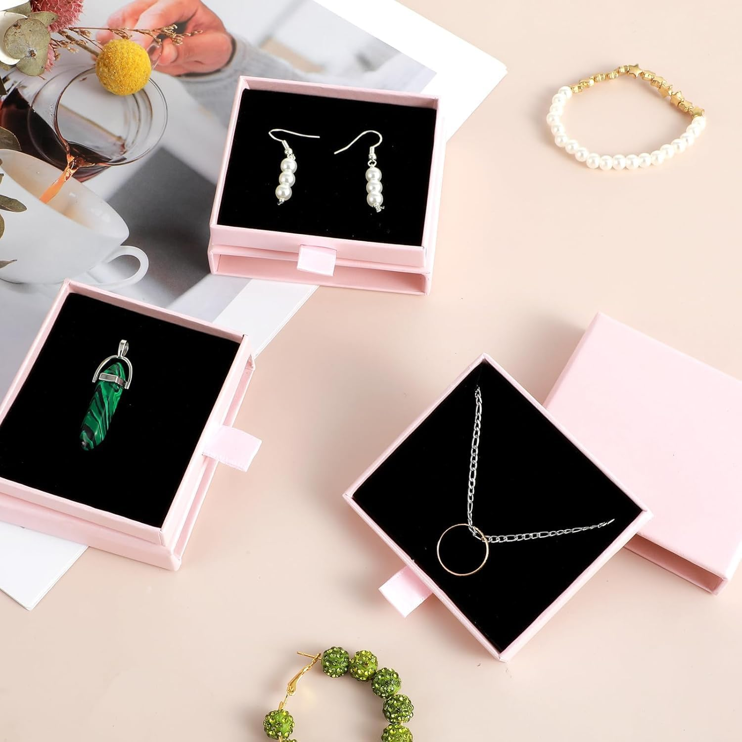 2Pcs Jewelry Gift Box,Bracelet Gift Boxes, Ring Necklace Earring Kraft Organizer Box,Square Small Gift Box for Valentine'S Day Christmas Birthday Jewellery Gift (Pink+Blue) - Pink+Blue image number 3