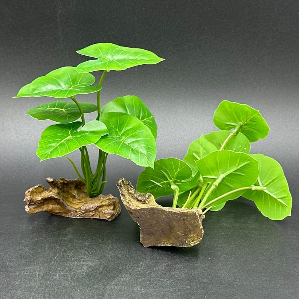 Smoothedo-Pets Fish Tank Decor Aquarium Decorations Ornaments Betta Leaf Pad Hammock Plastic Artificial Plant Goldfish Fish Hides Small Tank/Reptiles Plants Driftwood (Green-Type-A-Set) image number 3