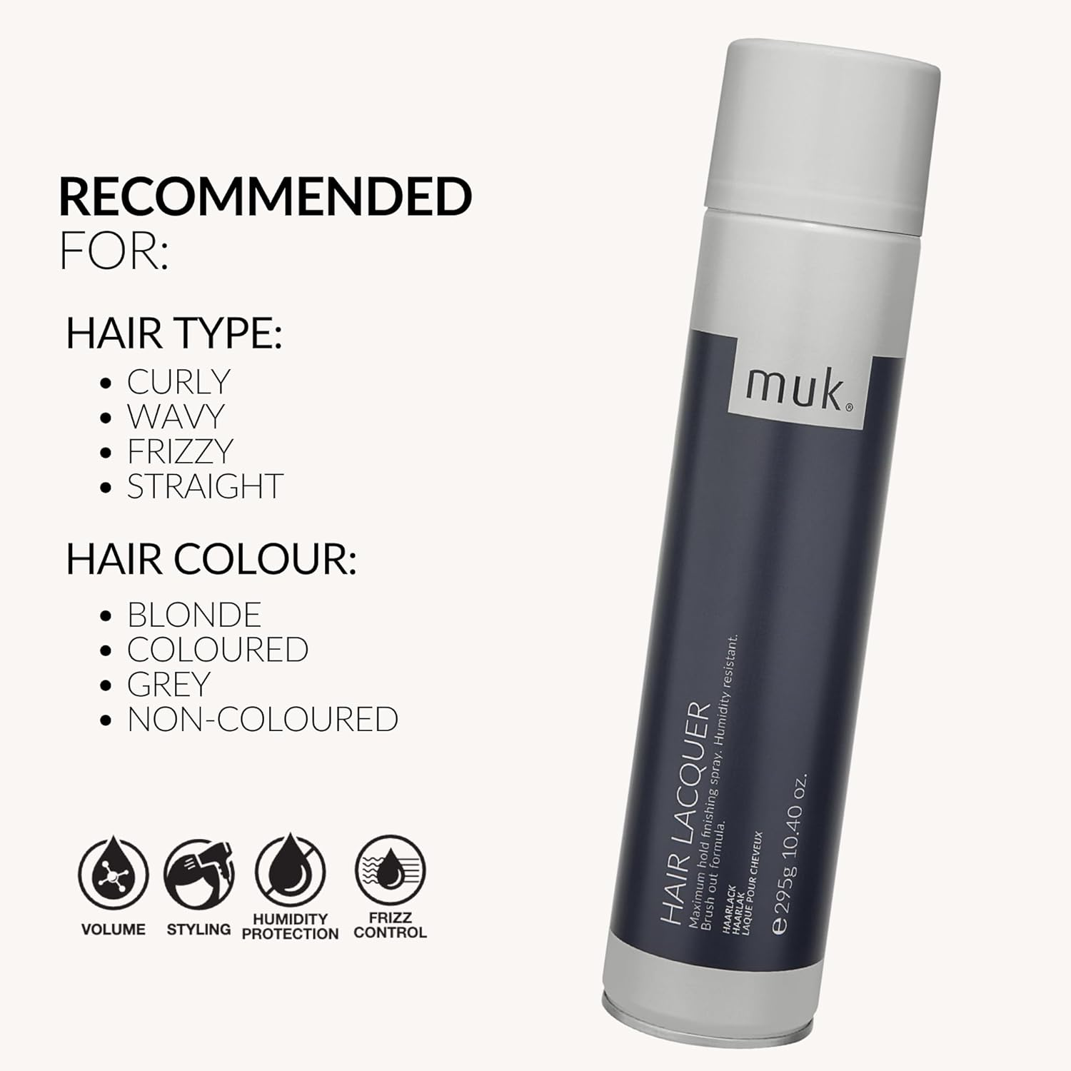 MUK. Hair Lacquer Spray - Holding Spray with Maximum Hold & Humidity Protection. Enriched with Wheat Protein & Panthenol to Provide Ultimate Strength for All Hair Types,295G image number 4