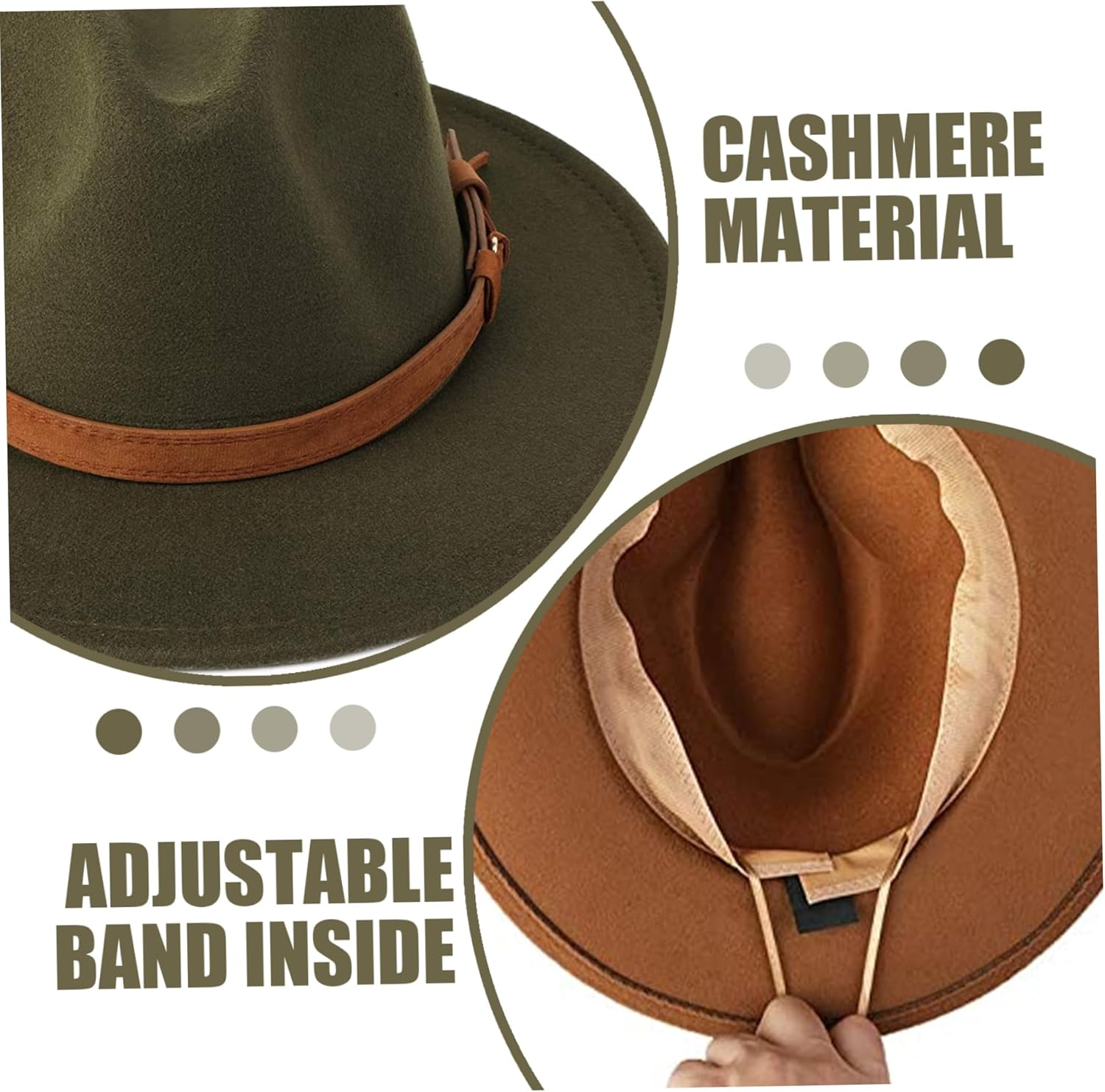 Whyzsjnclg Felt Hats for Men Women, Wide Brim Fedora Hats for Men, Classic Vintage Fedora Hat with Belt Buckle, Portable Mens Dress Hats for Winter Party Decor Felt Hats for Men Green image number 5
