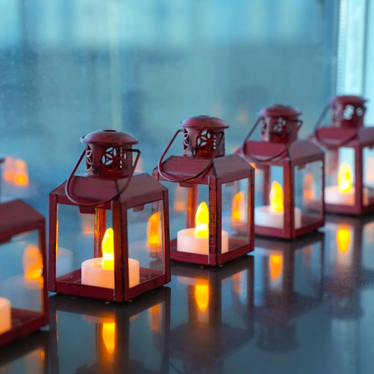 TRIROCKS Pack of 6 Small Metal Candle Lanterns Vintage Hanging Tea Light Holders Decorative Candle Holders for Table Valentine'S Day Patio Indoor Outdoor Gifts (Red)