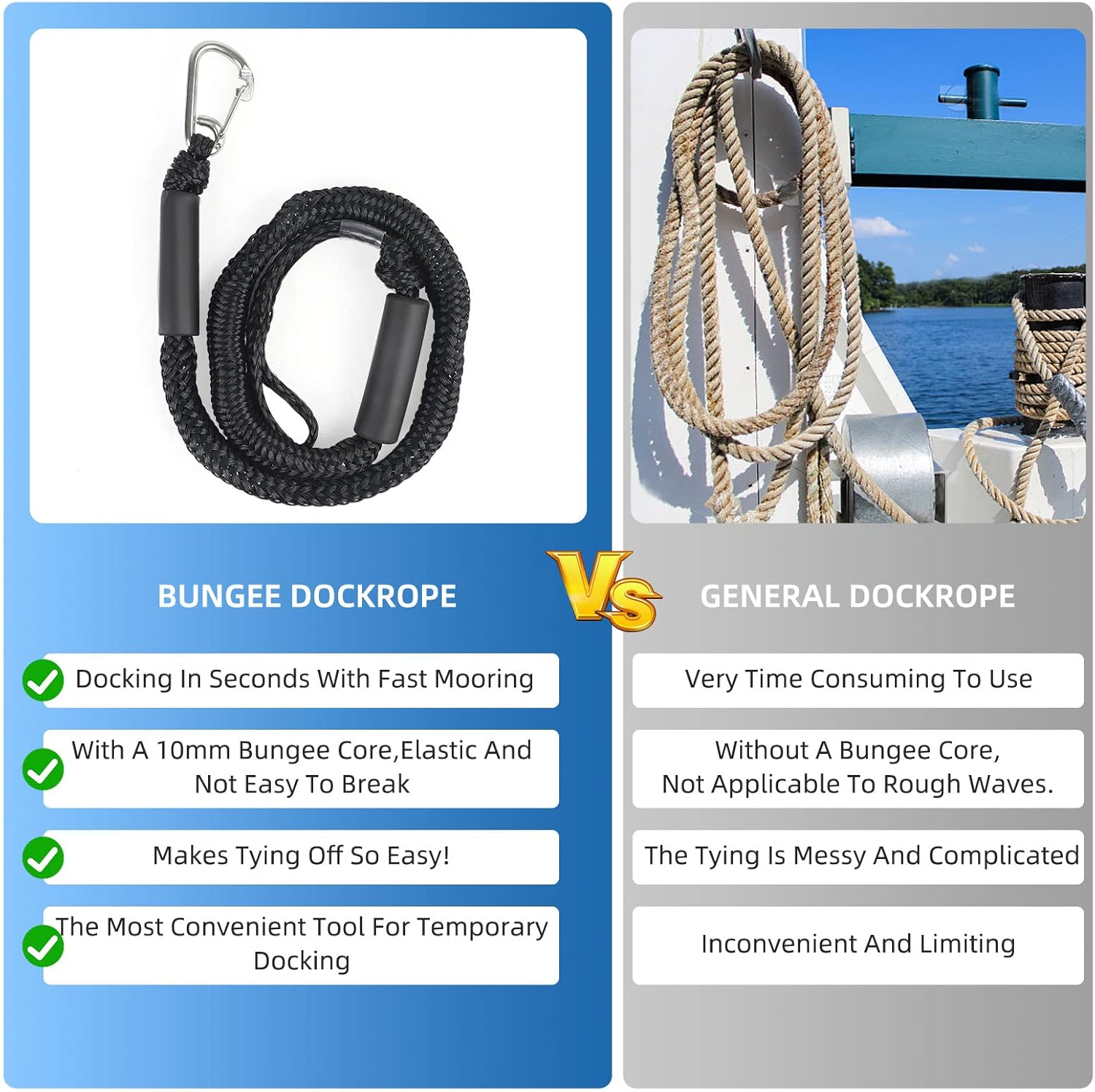 4 Pack Bungee Boat Dock Lines Mooring Rope Bungee Shock Cords Docking Rope Clip for Pwc,Jet Ski,Pontoon,Kayak,Canoe,Power Boat,Watercraft 4 Feet - Black image number 4