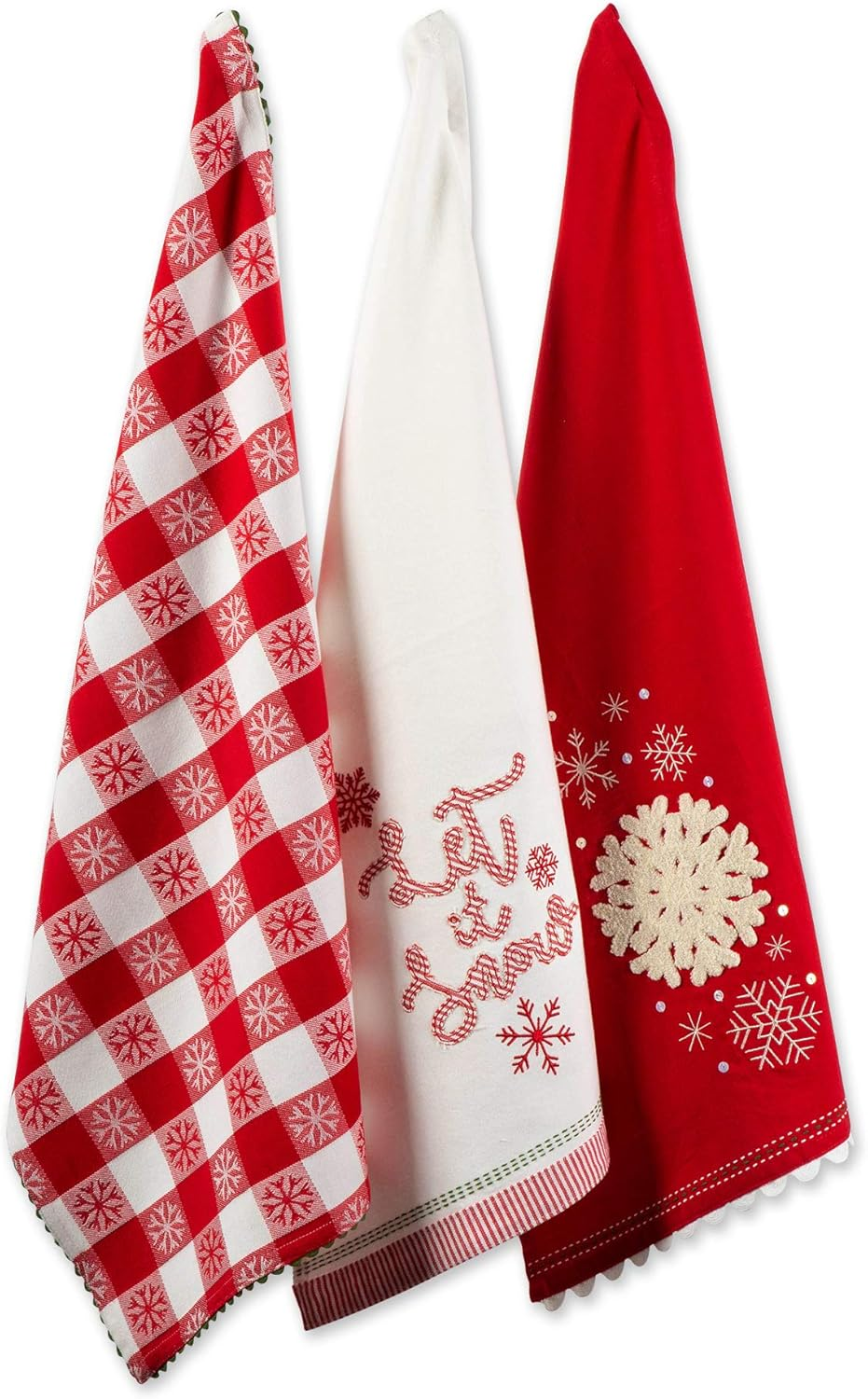 DII Christmas Kitchen Towels Decorative Embellished Cotton Dish Towel Set, 18X28, Let It Snow, 2 Count