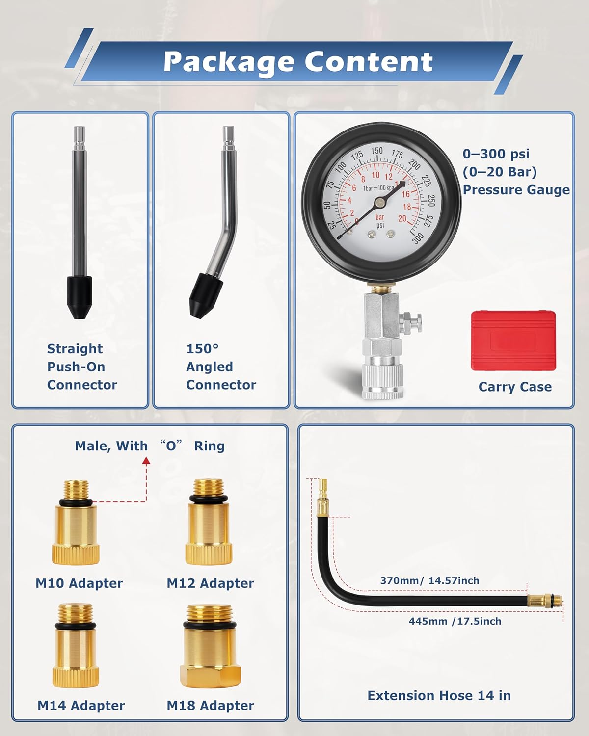DA Yuan Professional Petrol Engine Compression Tester Kit Set for Automotives and Motorcycles image number 3