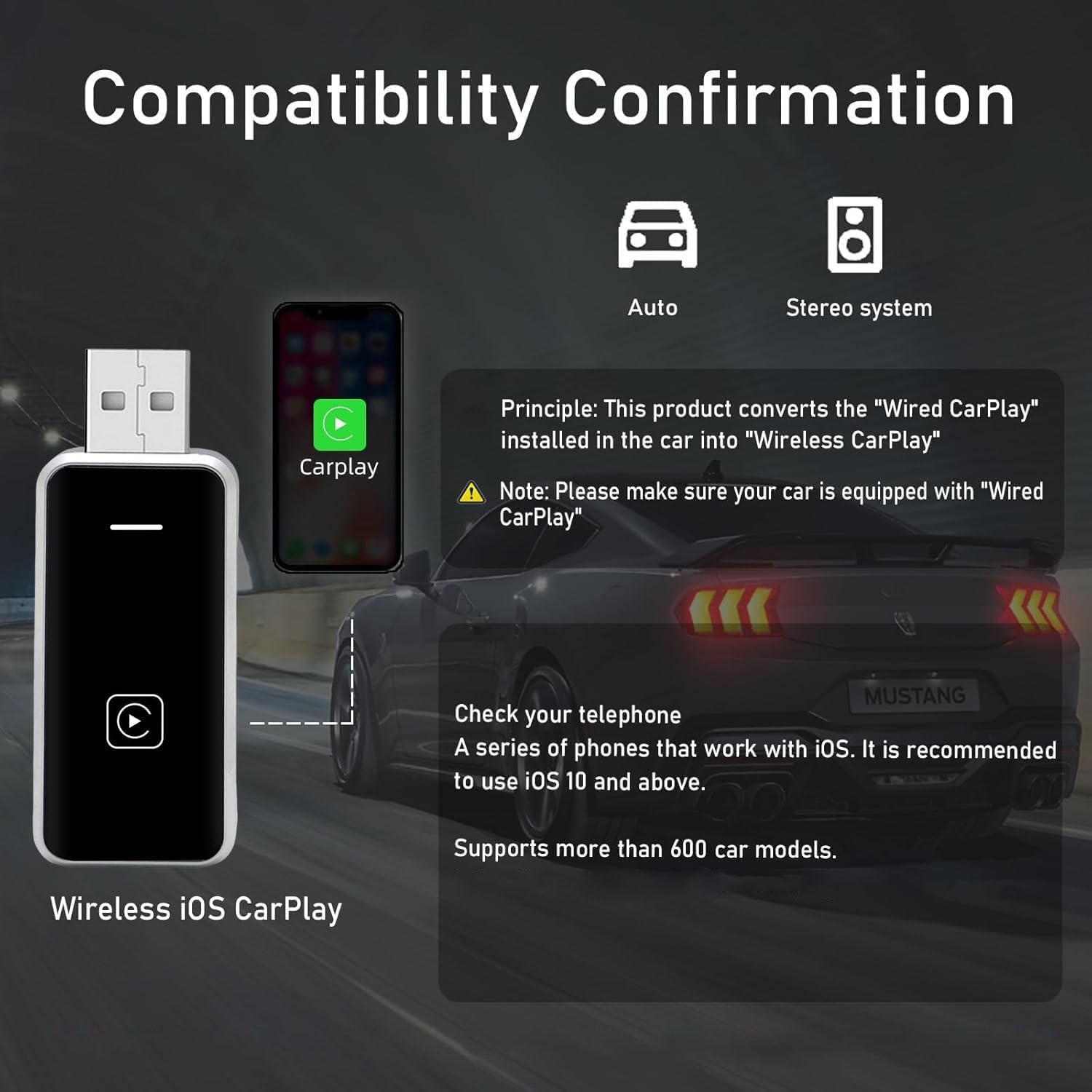 2025 Upgraded Wireless Apple Carplay Adapter for Iphone, Plug and Play Wireless Adapter, Mini&Stable Carplay Wireless Dongle for Ios 10 image number 5